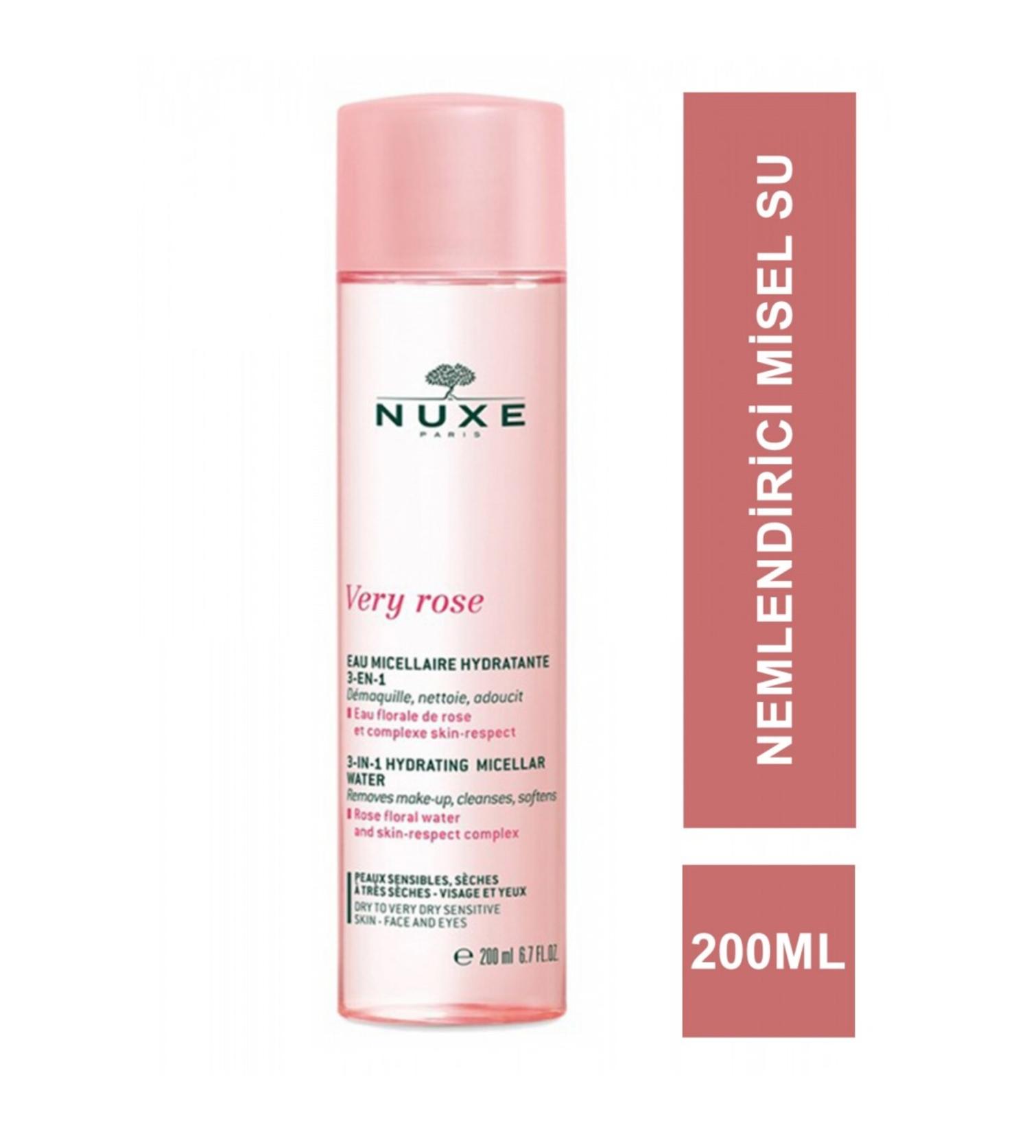 Nuxe Very Rose - 3 in 1 Moisturizing Micellar Cleansing Water for Face Eyes Lips 200 ml Dry and Sensitive