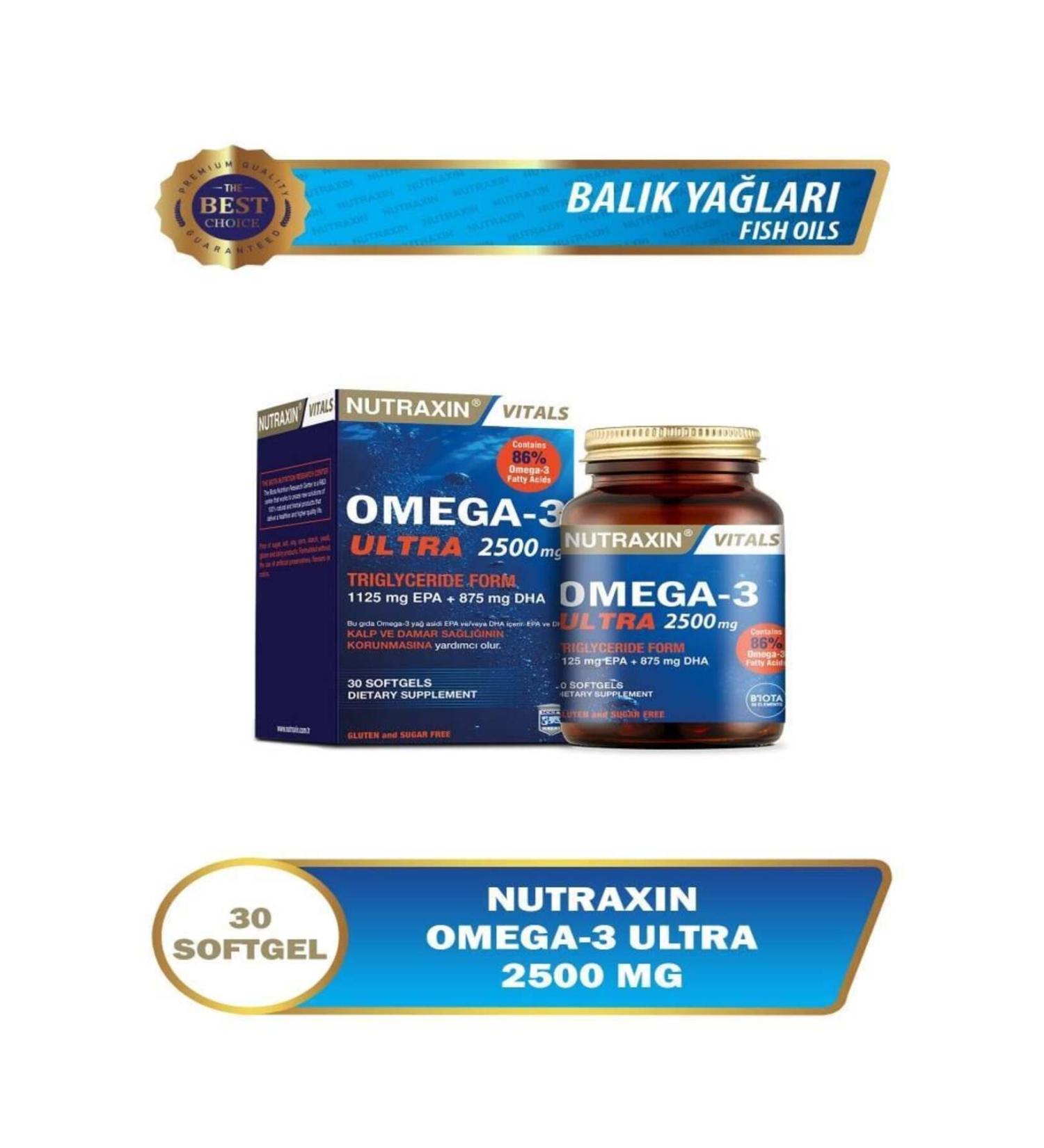 Nutraxin Omega-3 Ultra 2500 mg 30 Softgel Triglyceride Form EPA & DHA Supplementary Food