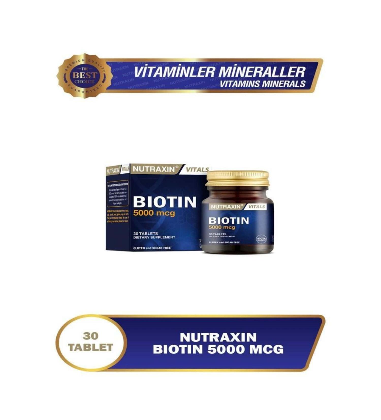 Nutraxin Biotin 5000 mg Biotin Containing Supplementary Food 30 Tablets