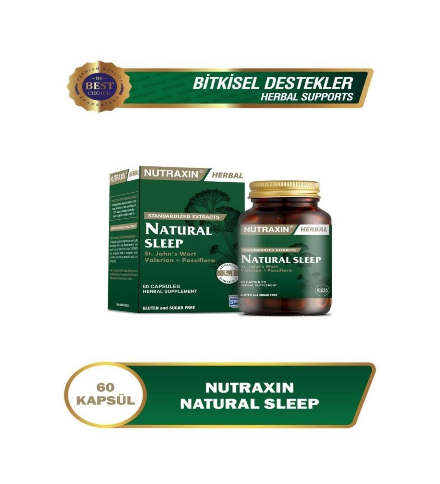 Nutraxin Natural Sleep 60 Capsules Supplementary Food Containing St. John's Wort Valerian and Passiflora