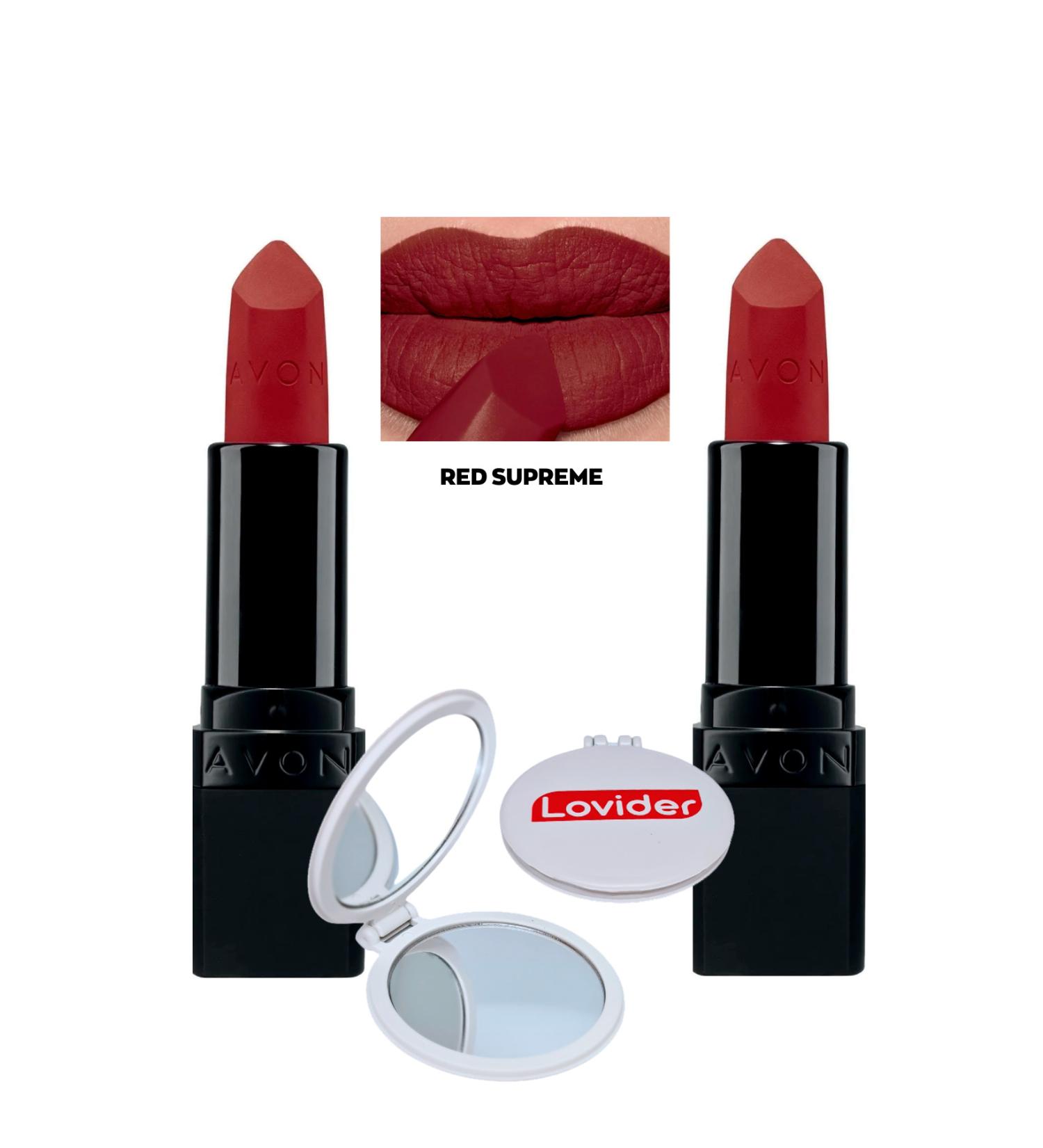 Avon Ultra Matte Lipstick Red Supreme 2 Pack + Lovider Pocket Mirror Gift - Buy Online on GoSupps.com