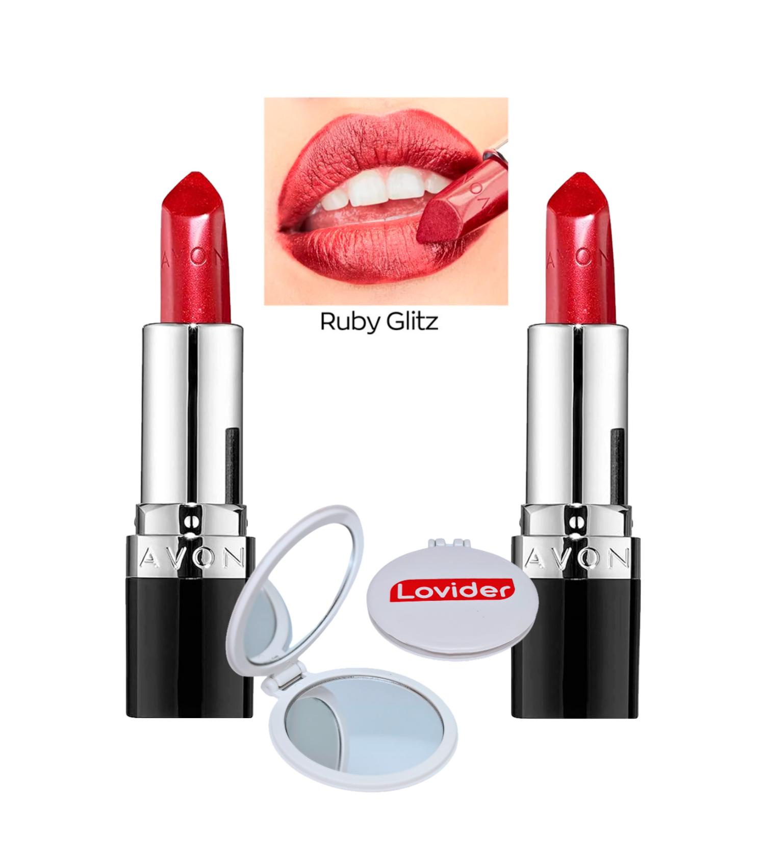 Avon Ultra Shimmer Lipstick Ruby Glitz 2 Pack + Lovider Pocket Mirror - Buy Online on GoSupps.com