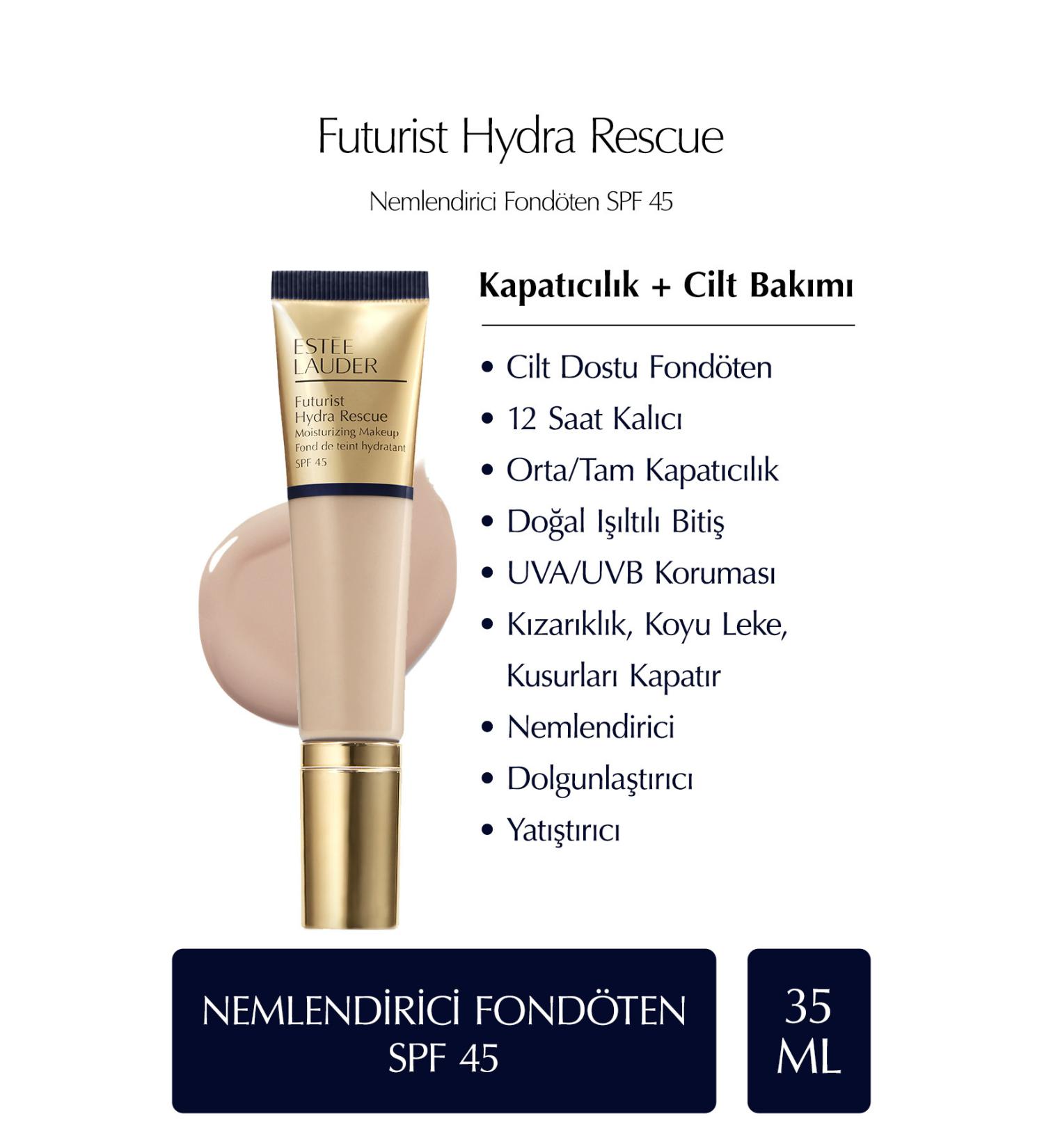 Estee Lauder Futurist Hydra Rescue SPF 45 Moisturizing Foundation 35ml - Color: 2C1 Pure Beige - Buy Online on GoSupps.com