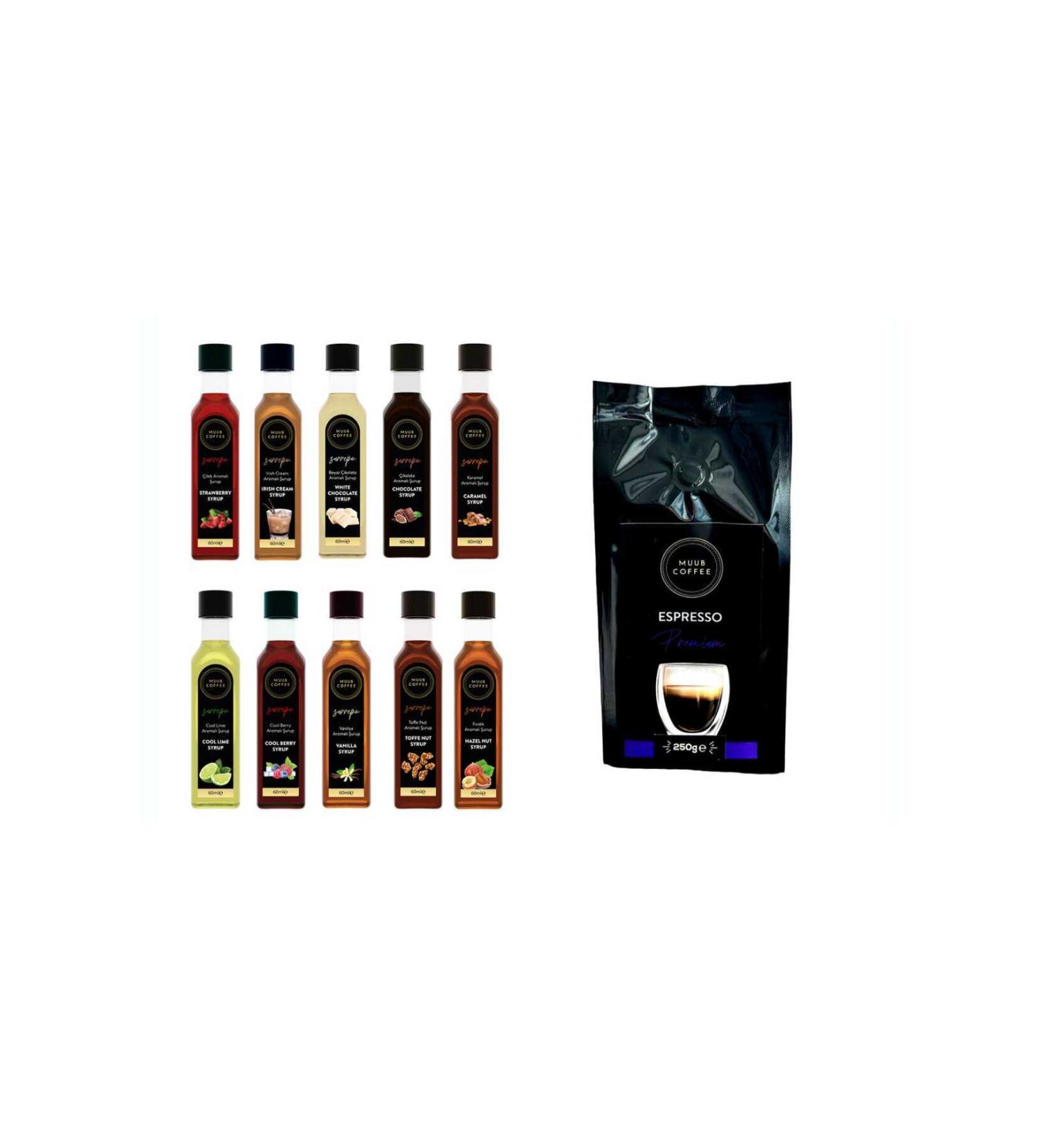 MUUB COFFEE Advantageous Package 10 Coffee Syrup Series (10X60ML) Espresso Premium 0 Arabica Bean 250 gr