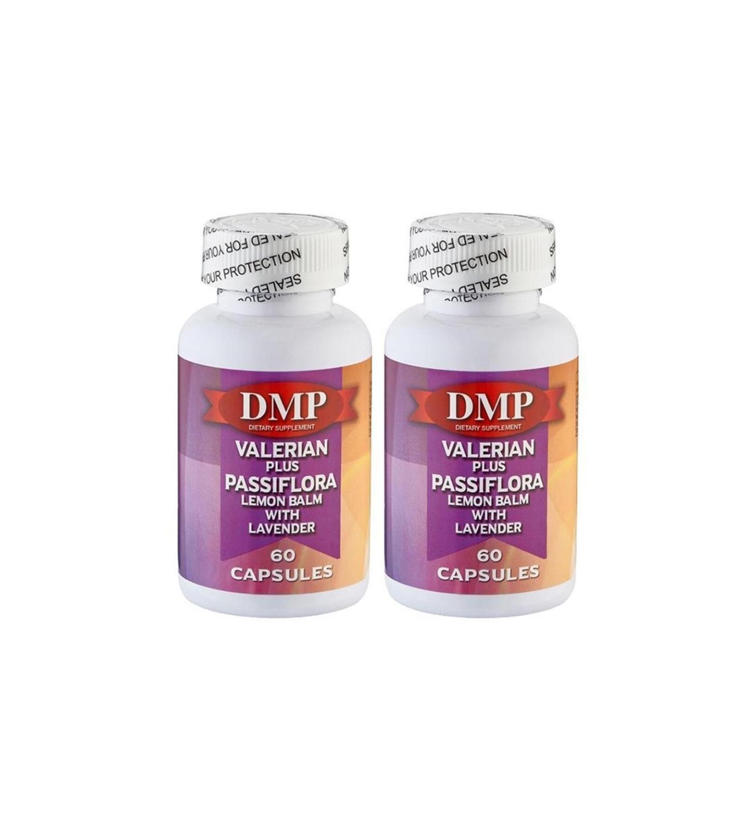 DMP Valerian Plus 2x60 Capsules Passiflora Lemon Balm Lavender Vitamin Cat Grass Lavender