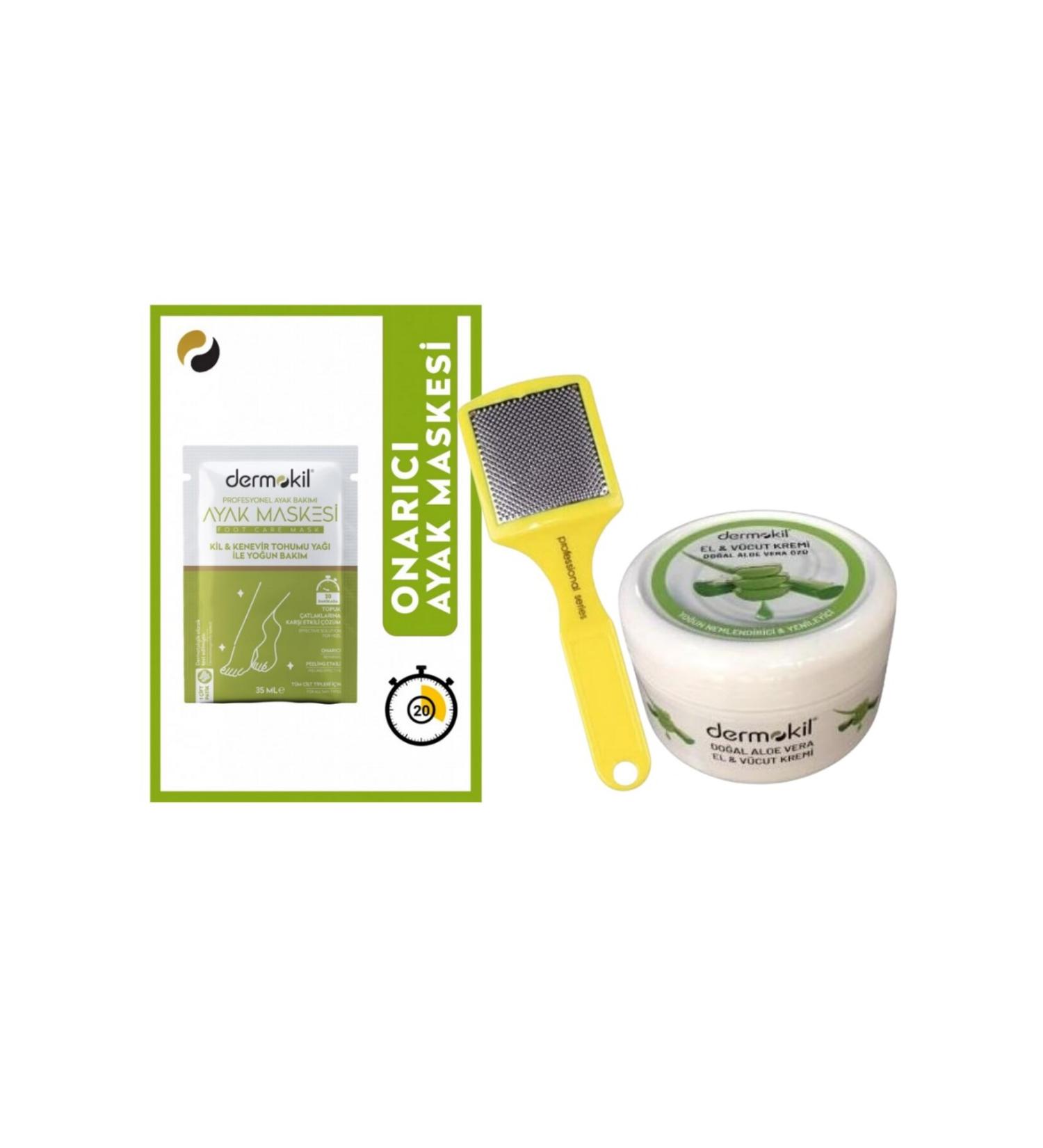 Dermokil Clay & Hemp Oil Foot Mask 35 ML + Aloe Vera Extract Moisturizing Cream 220 ML + Plastic