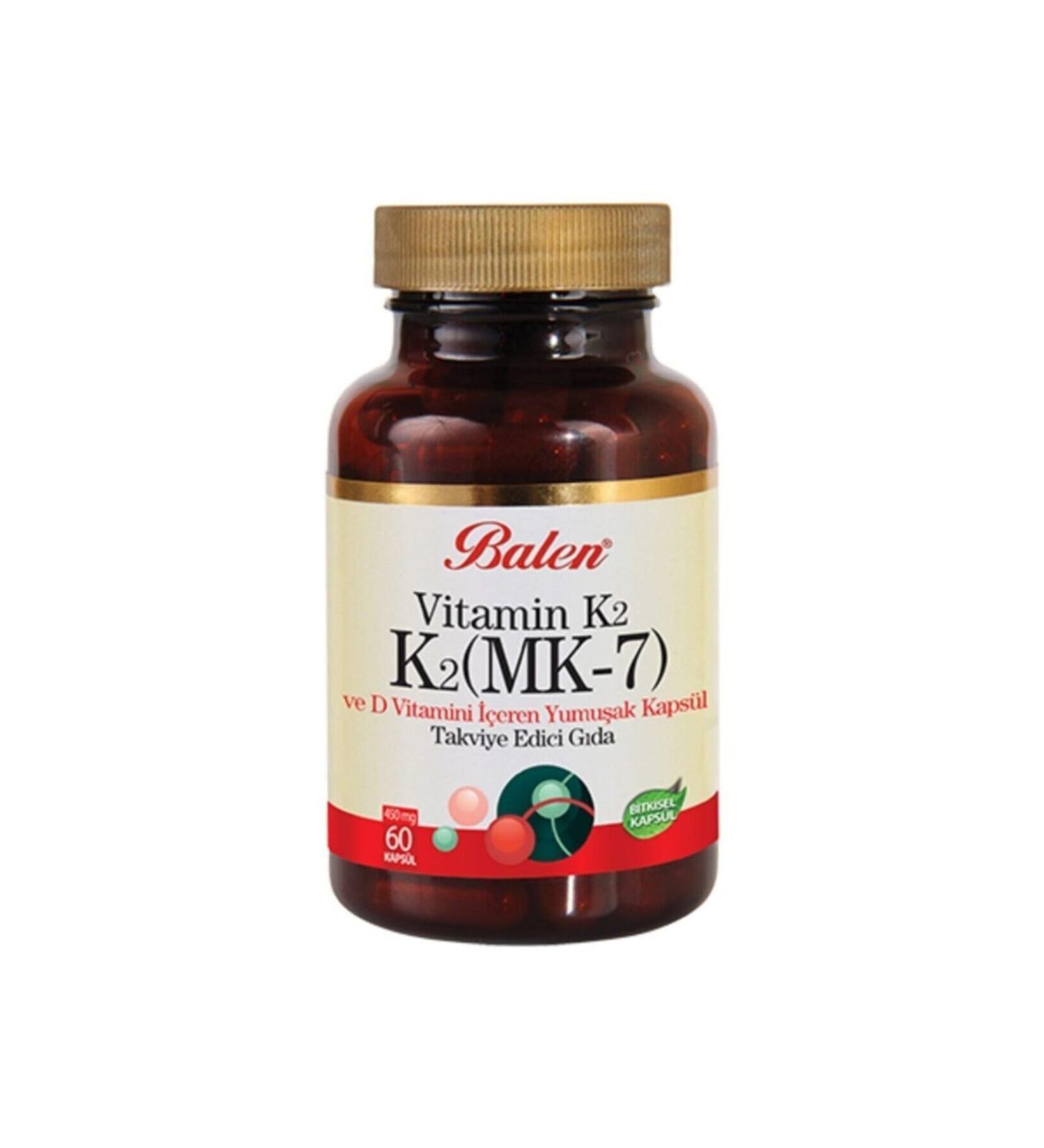 Balen K2 Mk7 Vitamin K2 And Vitamin D 450 Mg 60 Capsules