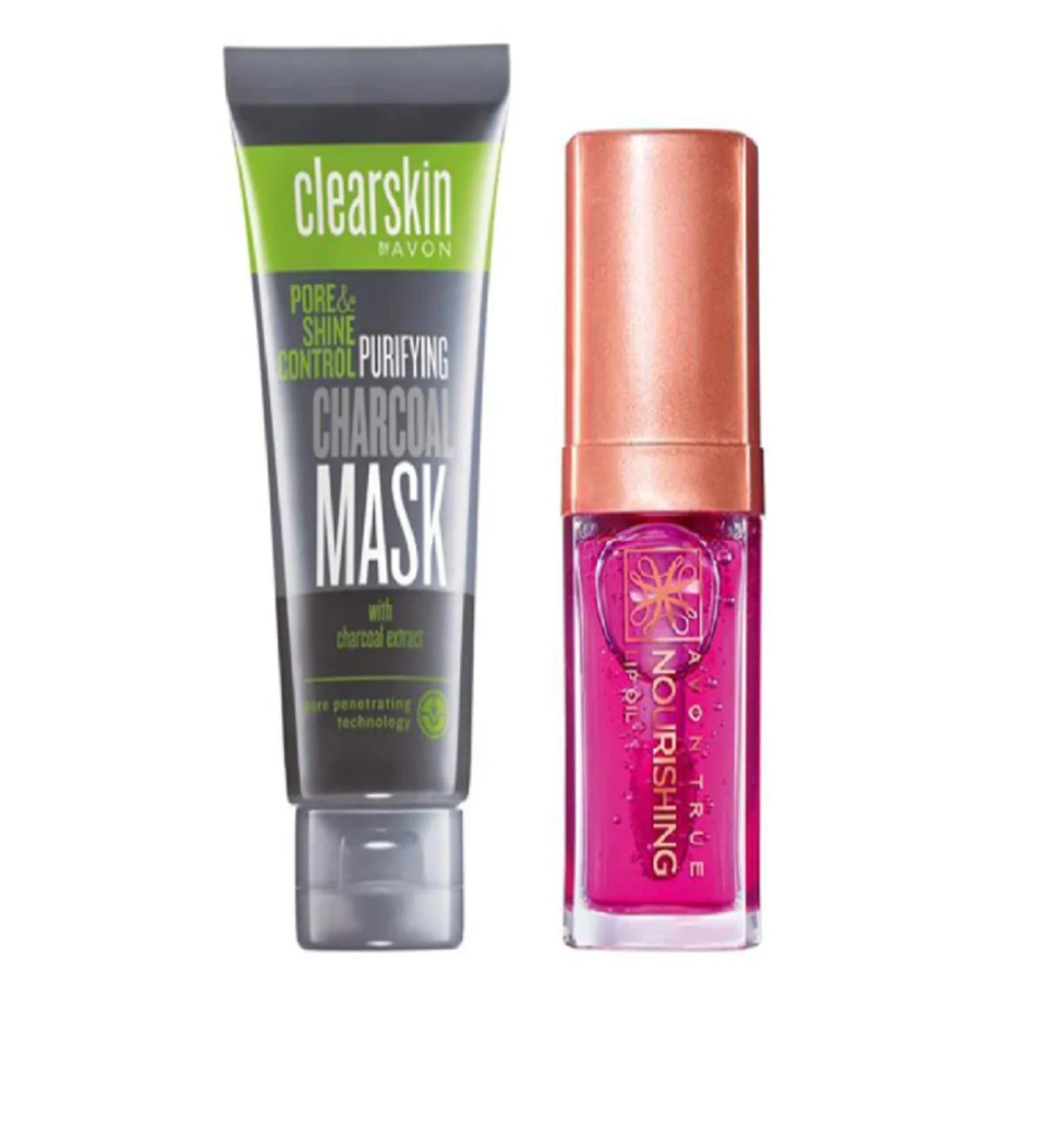 Avon Clearskin Pore Shine Charcoal Mask 75 Ml + Nourishing Lip Oil Blossom