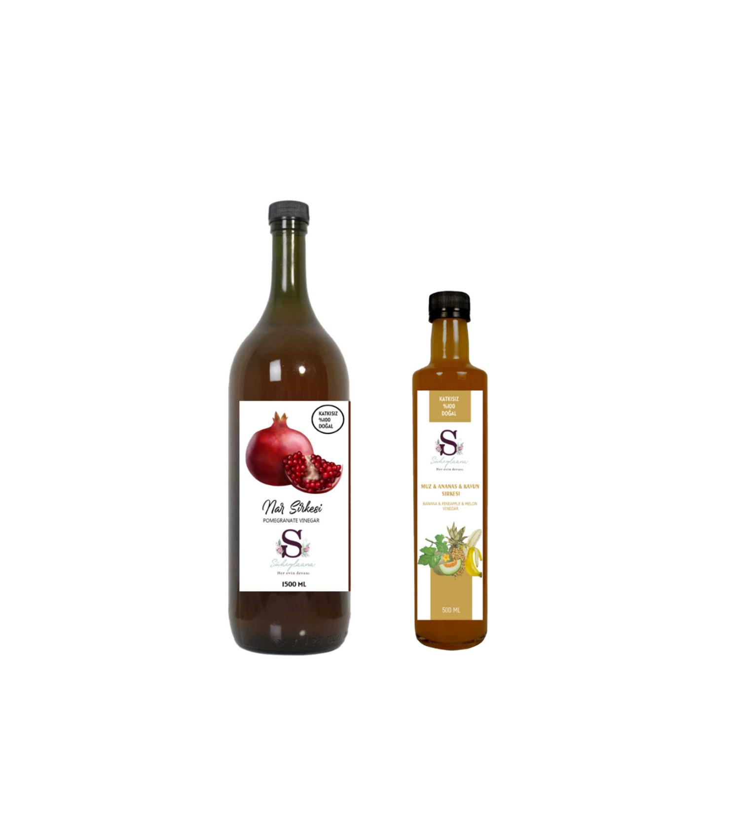 S heylaana Natural Pomegranate Vinegar 1500 Ml - Natural Banana & Pineapple & Melon Vinegar 500 Ml