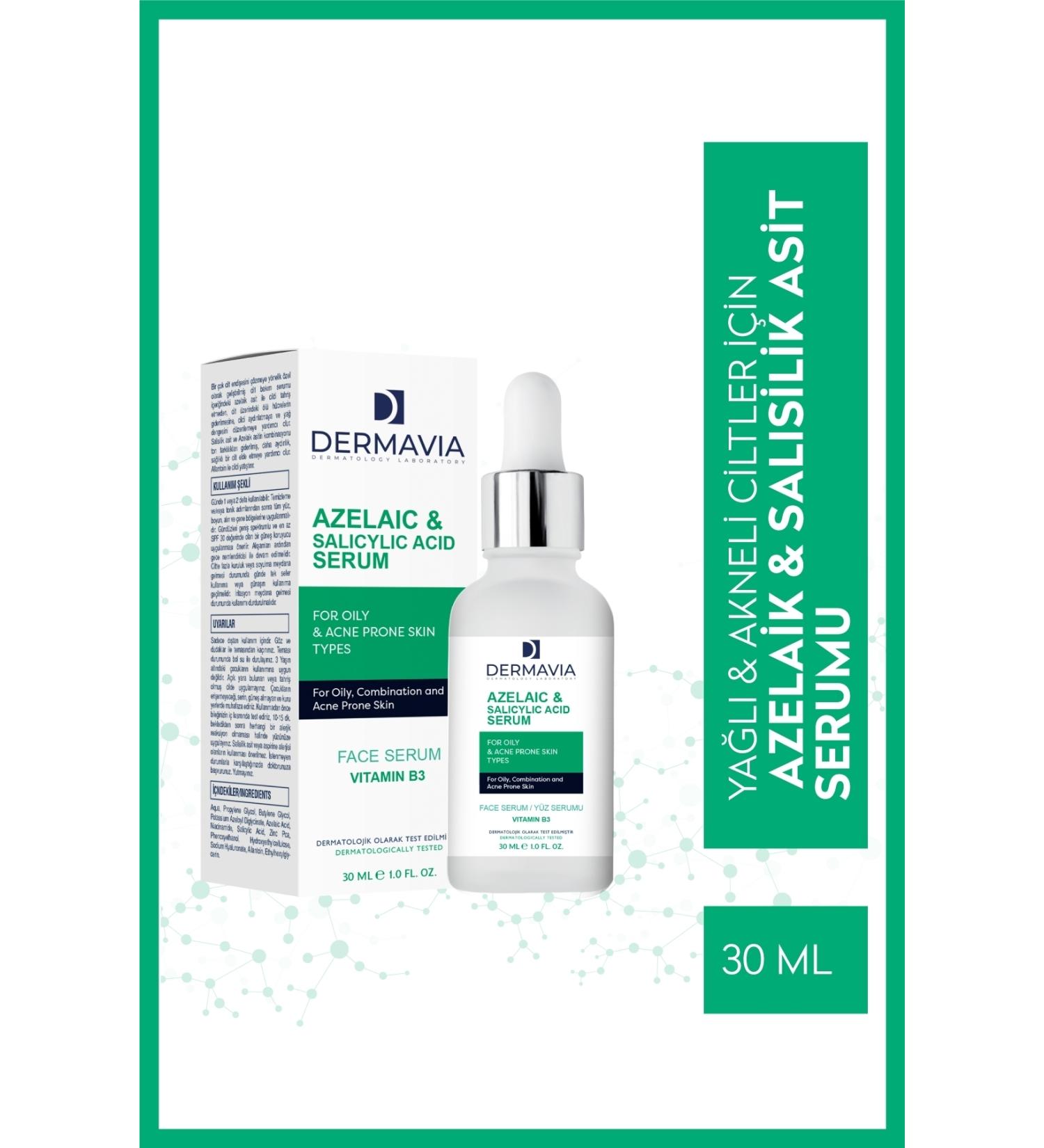 Dermavia Azelaic & Salicylic Acid Serum Face Serum for Oily Acne Prone Skin Types 30 ml - Buy Online on GoSupps.com