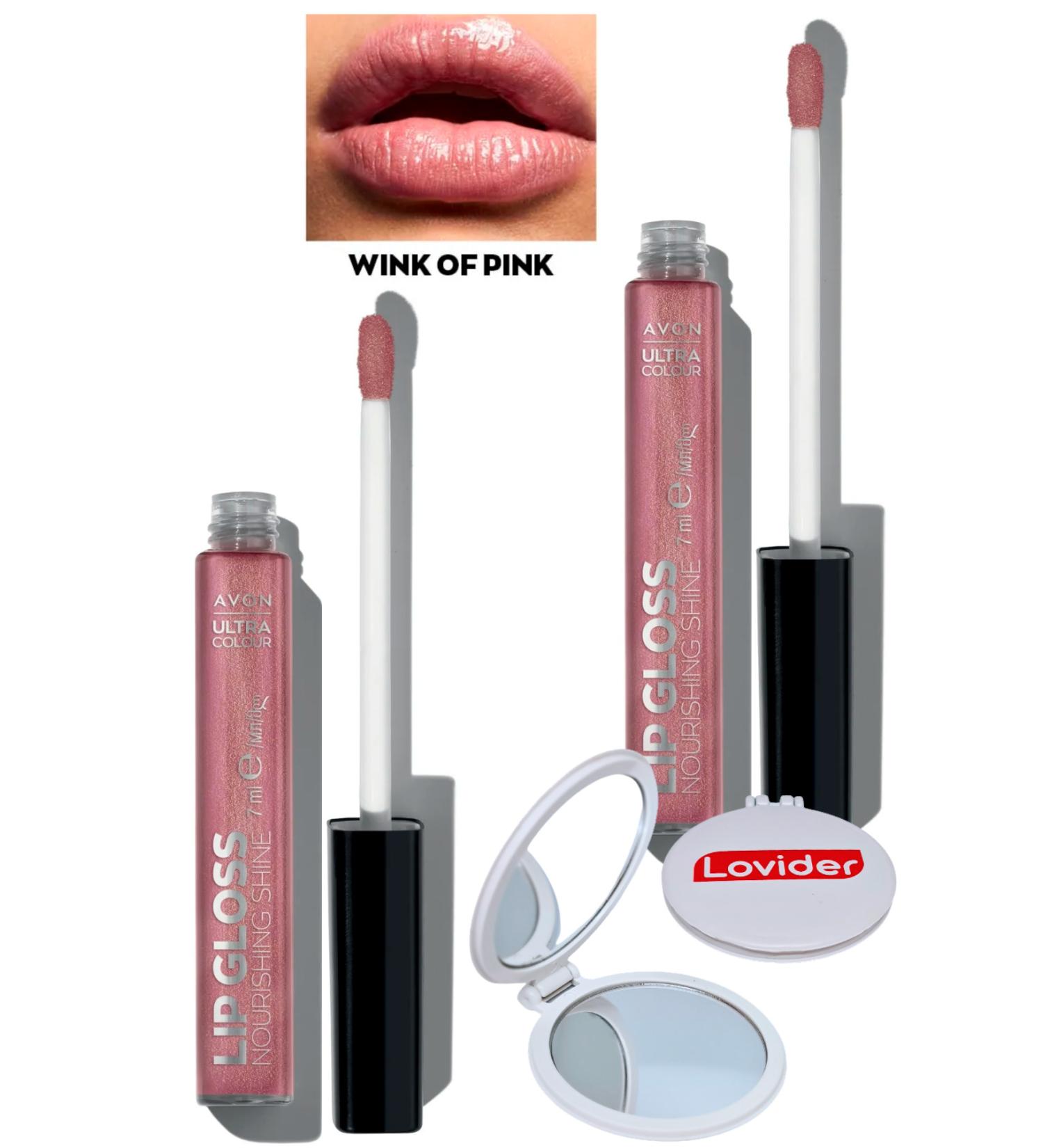 Avon Ultra Color Lip Gloss Nourishing Lip Gloss - Wink Of Pink 2 Pack + Lovider Pocket Mirror Gift - Buy Online on GoSupps.com