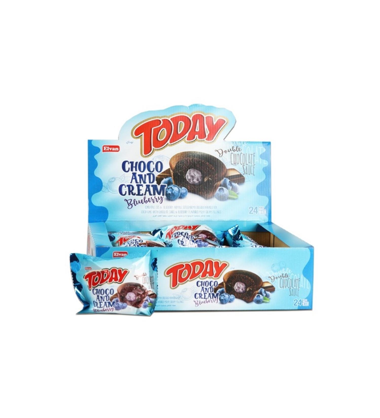 Elvan Today Double Choco And Cream Blueberry 50 Gr. 24 Pieces (1 Box) - Buy Online on GoSupps.com