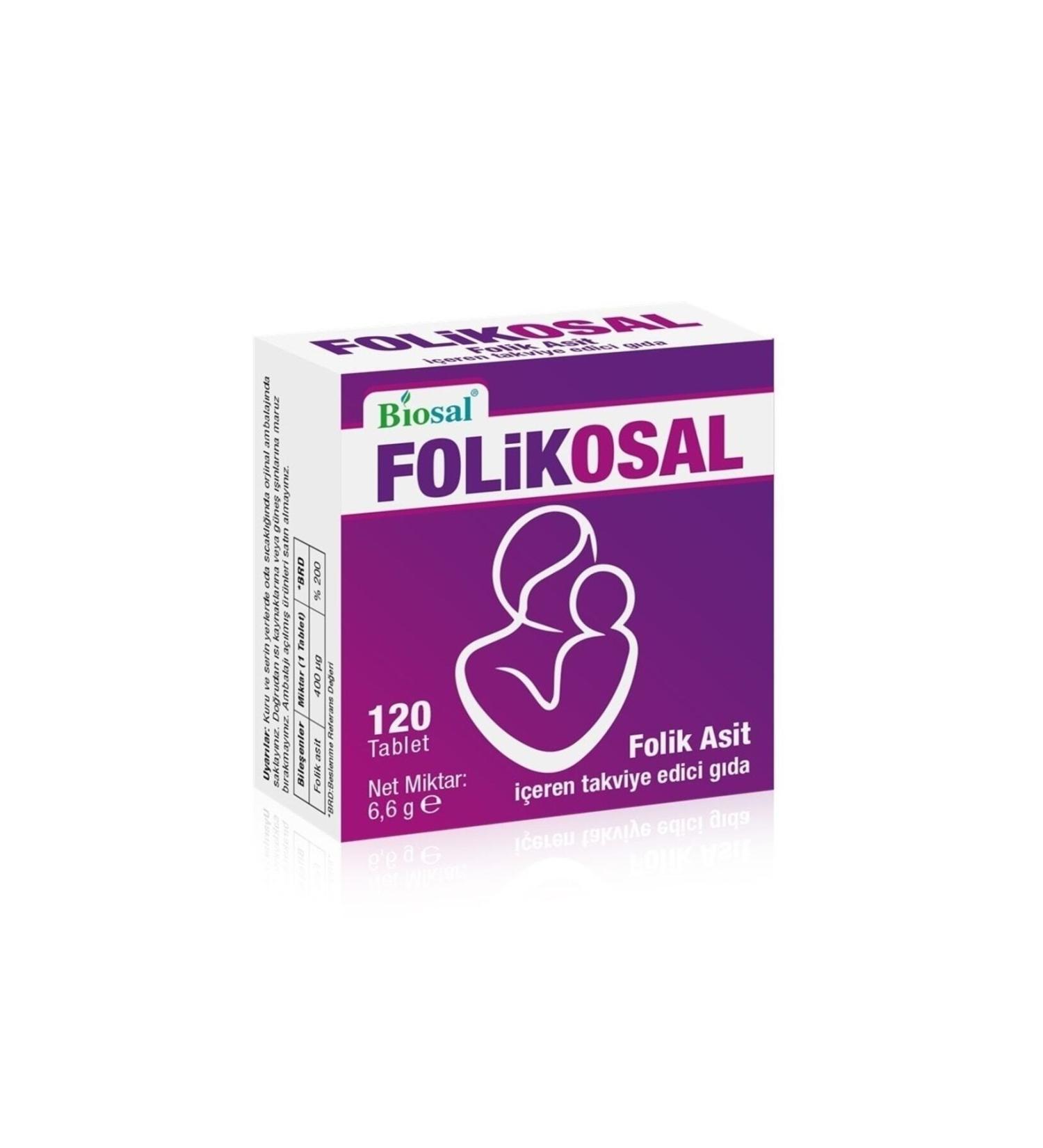 Folikosal Folic Acid 400 Mcg 120 Tablets Vitamin B9 Folic Acid Containing Dietary Supplement - Buy Online on GoSupps.com