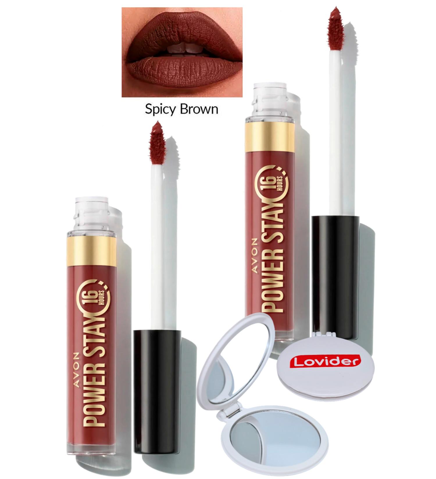 Avon Power Stay Liquid Matte Lipstick - Spicy Brown 2 Pack + Lovider Pocket Mirror Gift - Buy Online on GoSupps.com