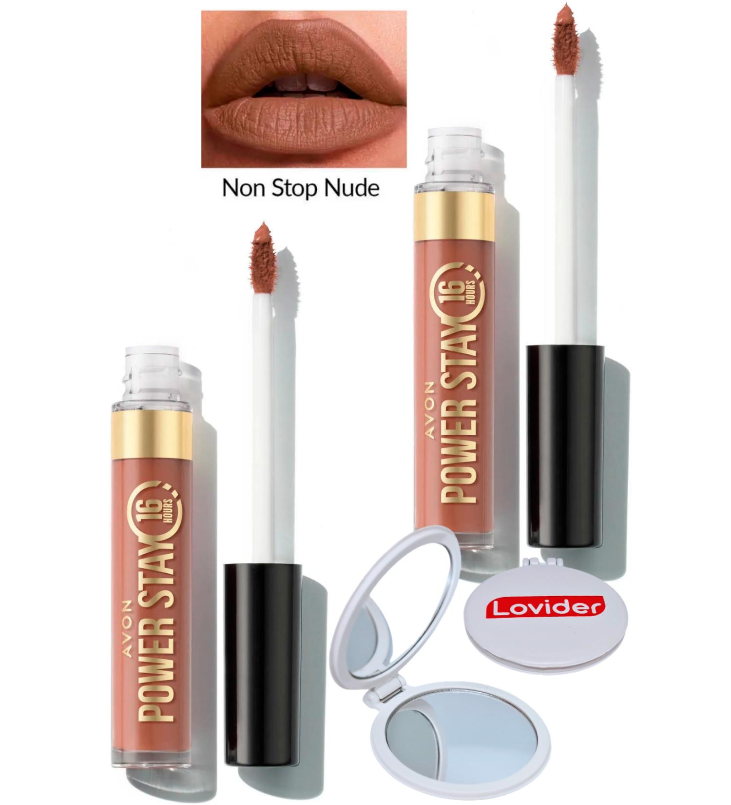 Avon Power Stay Liquid Matte Lipstick - Not Stop Nude 2 Pack + Lovider Pocket Mirror Gift - Buy Online on GoSupps.com
