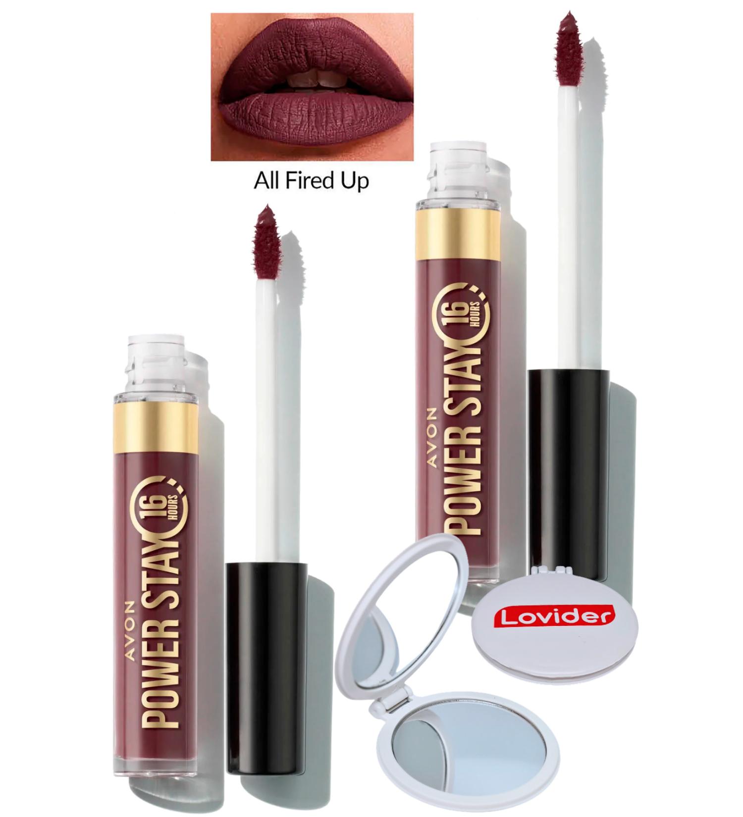 Avon Power Stay Liquid Matte Lipstick - All Fired Up 2 Pack + Lovider Pocket Mirror Gift - Buy Online on GoSupps.com
