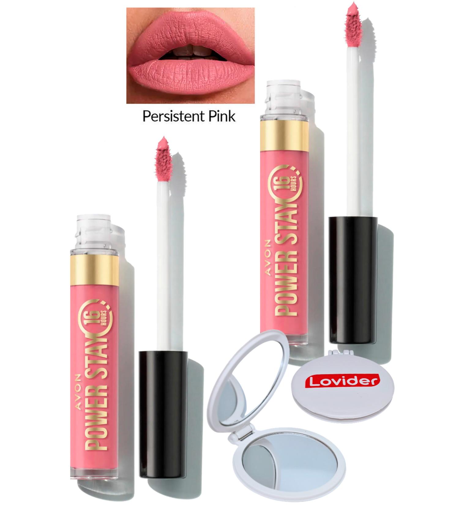 Avon Power Stay Liquid Matte Lipstick - Persistent Pink 2 Pack + Lovider Pocket Mirror Gift - Buy Online on GoSupps.com