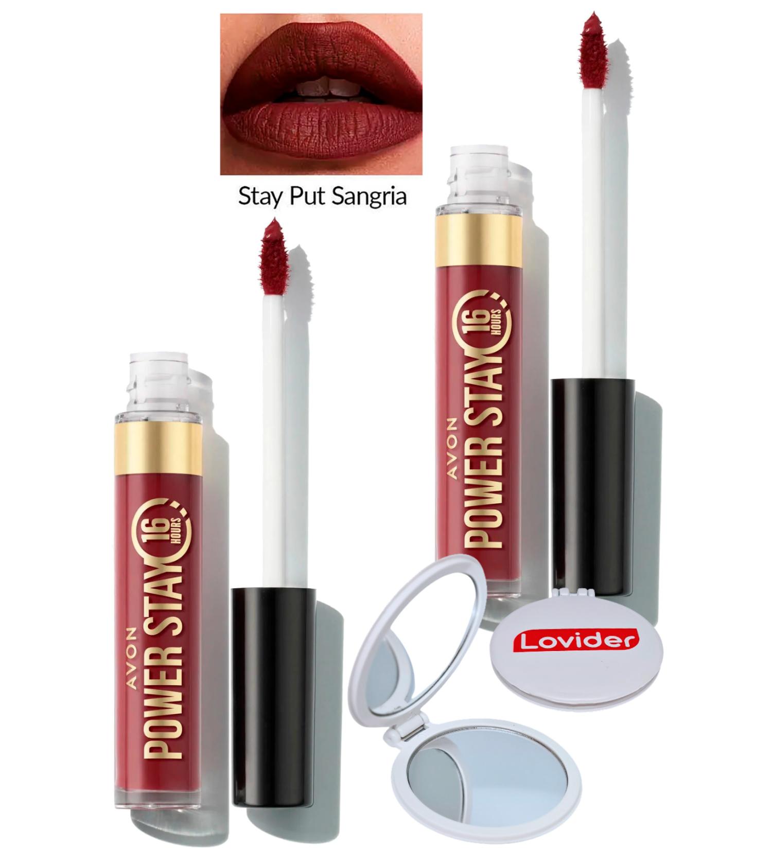 Avon Power Stay Liquid Matte Lipstick - Stay Put Sangria 2 Pack + Lovider Pocket Mirror Gift - Buy Online on GoSupps.com