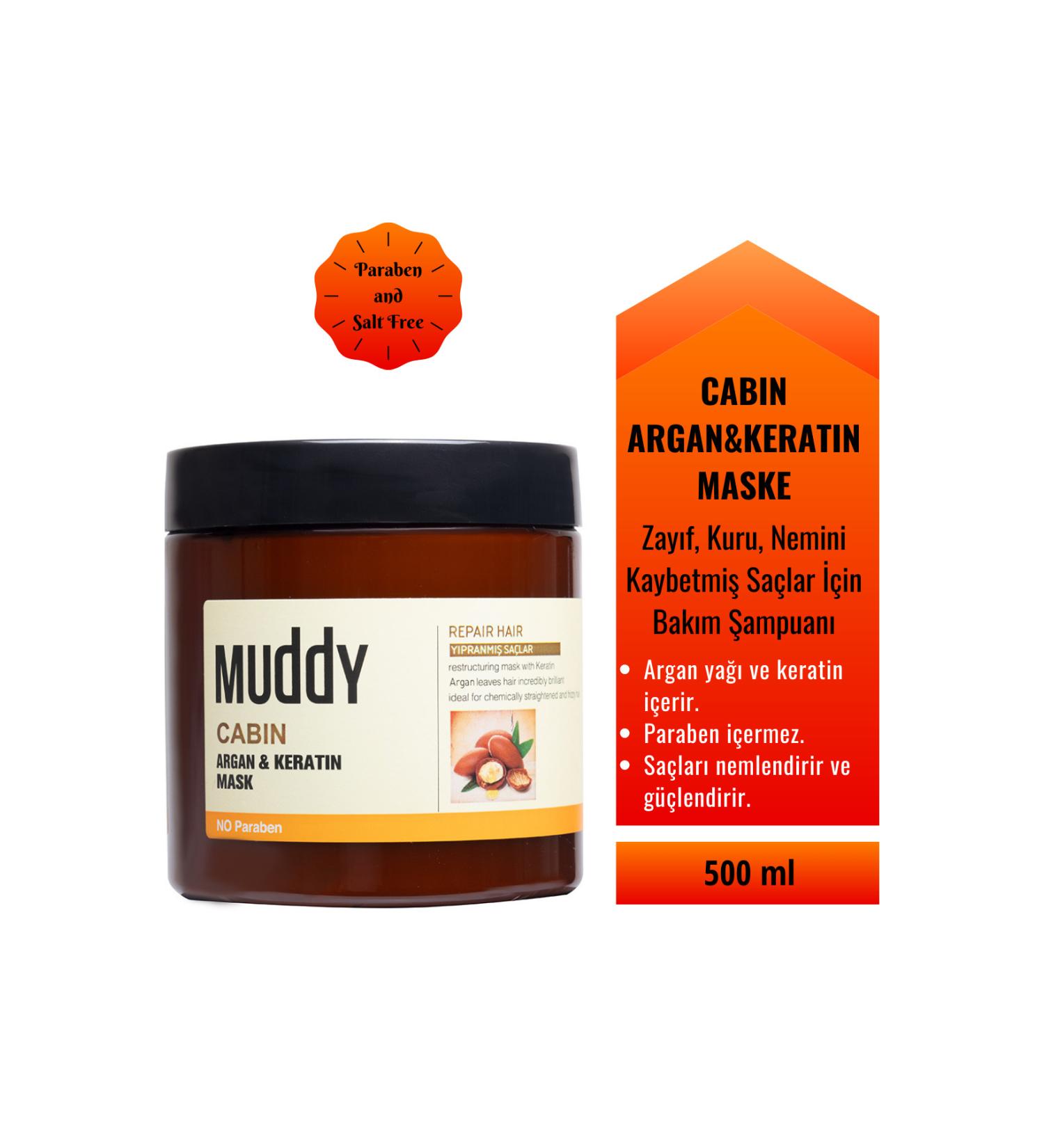 Muddy Cabin Argan and Keratin Mask 500 ml Care Cream for Damaged and Breaking Hair 8697426731254