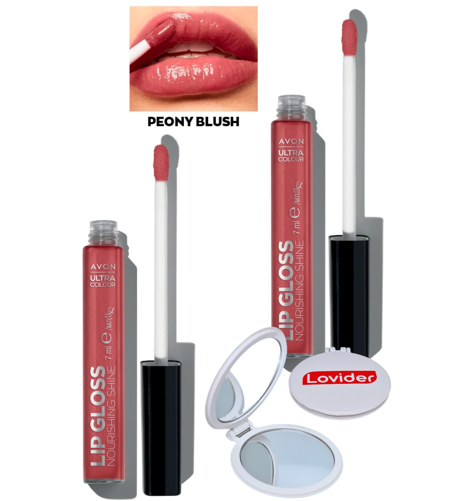 Avon Ultra Color Lip Gloss Nourishing Lip Gloss - Peony Blush 2 Pieces + Lovider Pocket Mirror - Buy Online on GoSupps.com