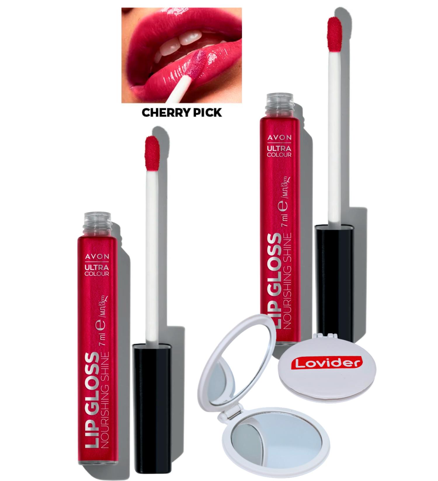 Avon Ultra Color Lip Gloss Nourishing Lip Gloss - Cherry Pick 2 Pack + Lovider Pocket Mirror Gift - Buy Online on GoSupps.com