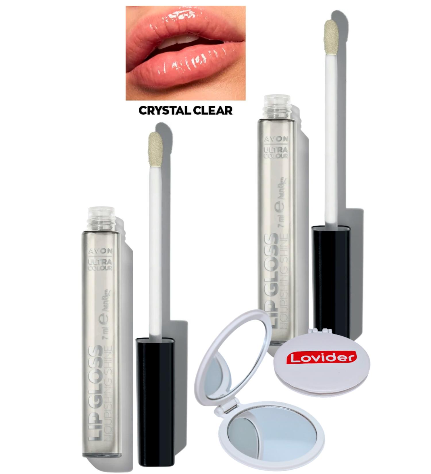 Avon Ultra Color Lip Gloss Nourishing Lip Gloss - Crystal Clear 2 Pack + Lovider Pocket Mirror - Buy Online on GoSupps.com