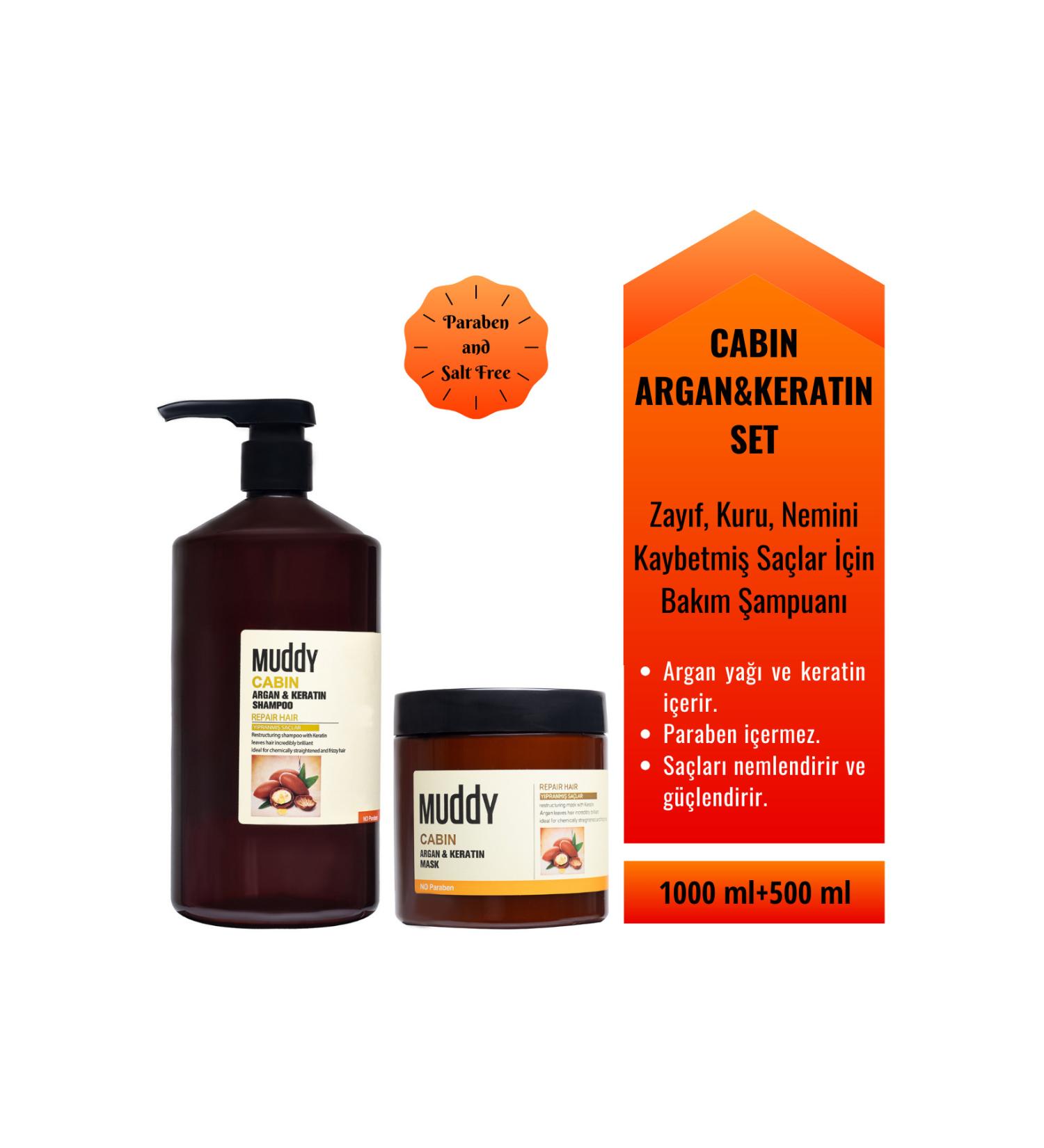 Muddy Cabin Argan & Keratin Shampoo 1000 ml Cabin Argan And Keratin Mask 500 ml - Buy Online on GoSupps.com