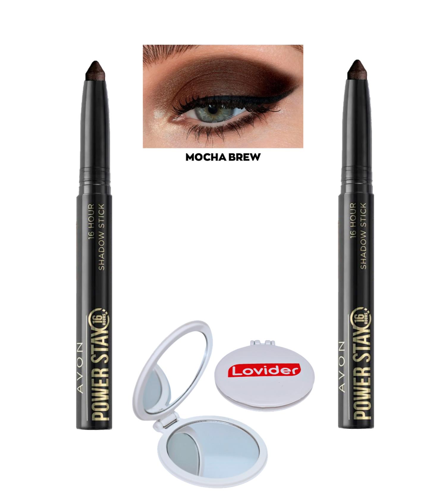 Avon Power Stay Shadow Stick Pencil Eyeshadow - Mocha Brew 2 Pack + Lovider Pocket Mirror Gift - Buy Online on GoSupps.com