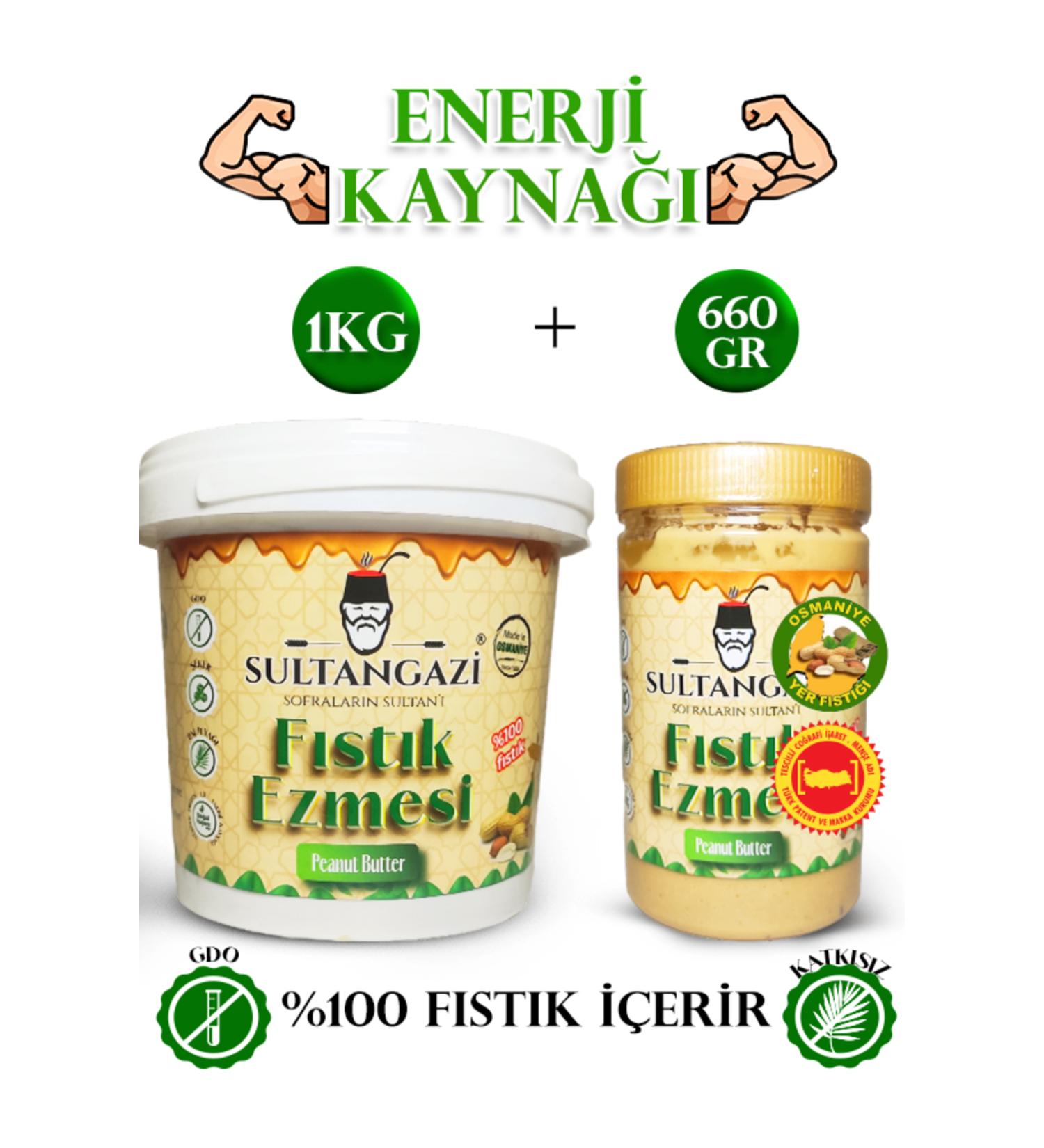 Sultangazi Eticaret Sugar-Free Natural 0 Osmaniye Peanut Butter (1KG + 600GR)