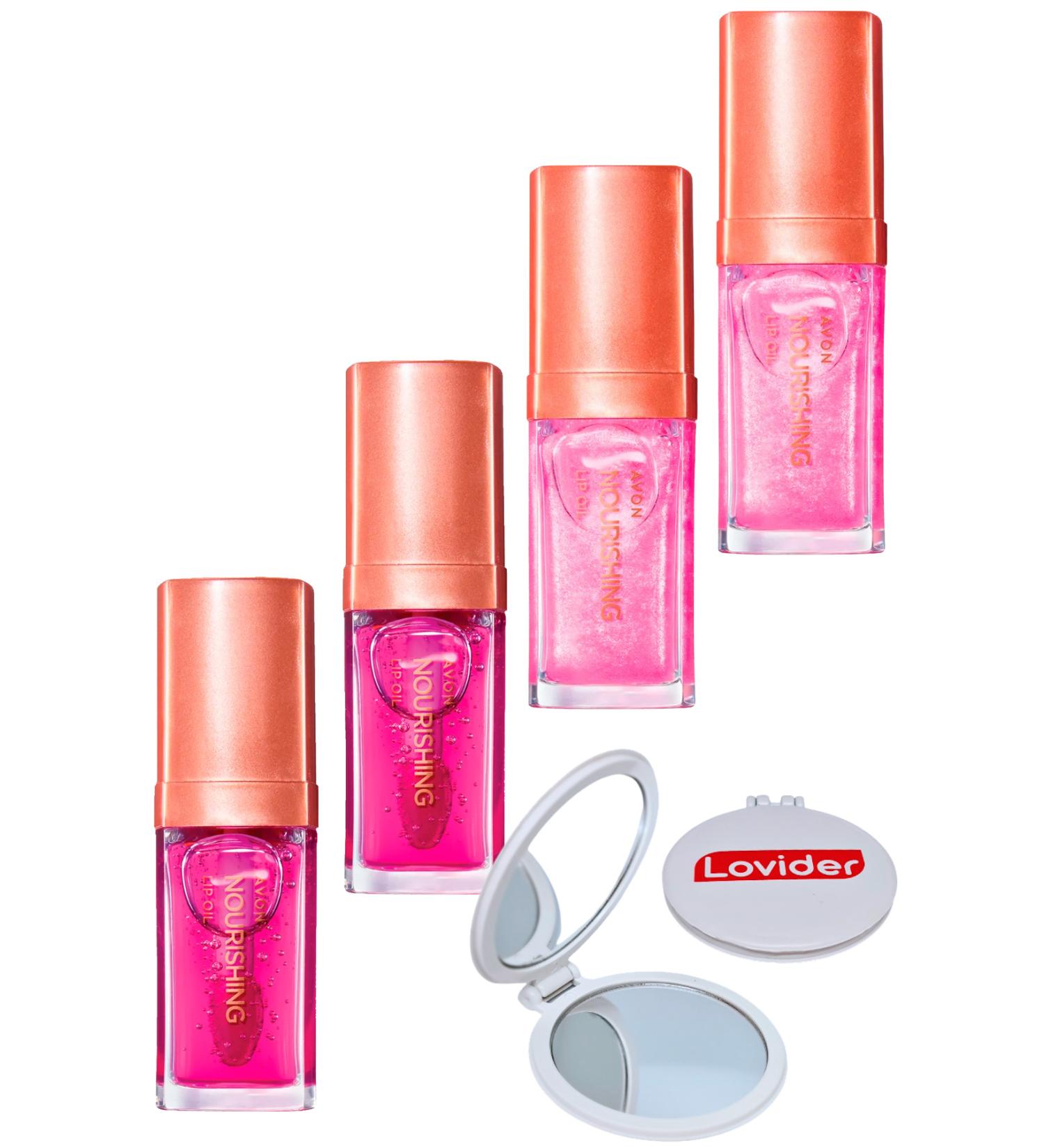 Avon True Nourishing Lip Oil 7 ml - 2 Blossom + 2 Shimmering Petal + Lovider Pocket Mirror