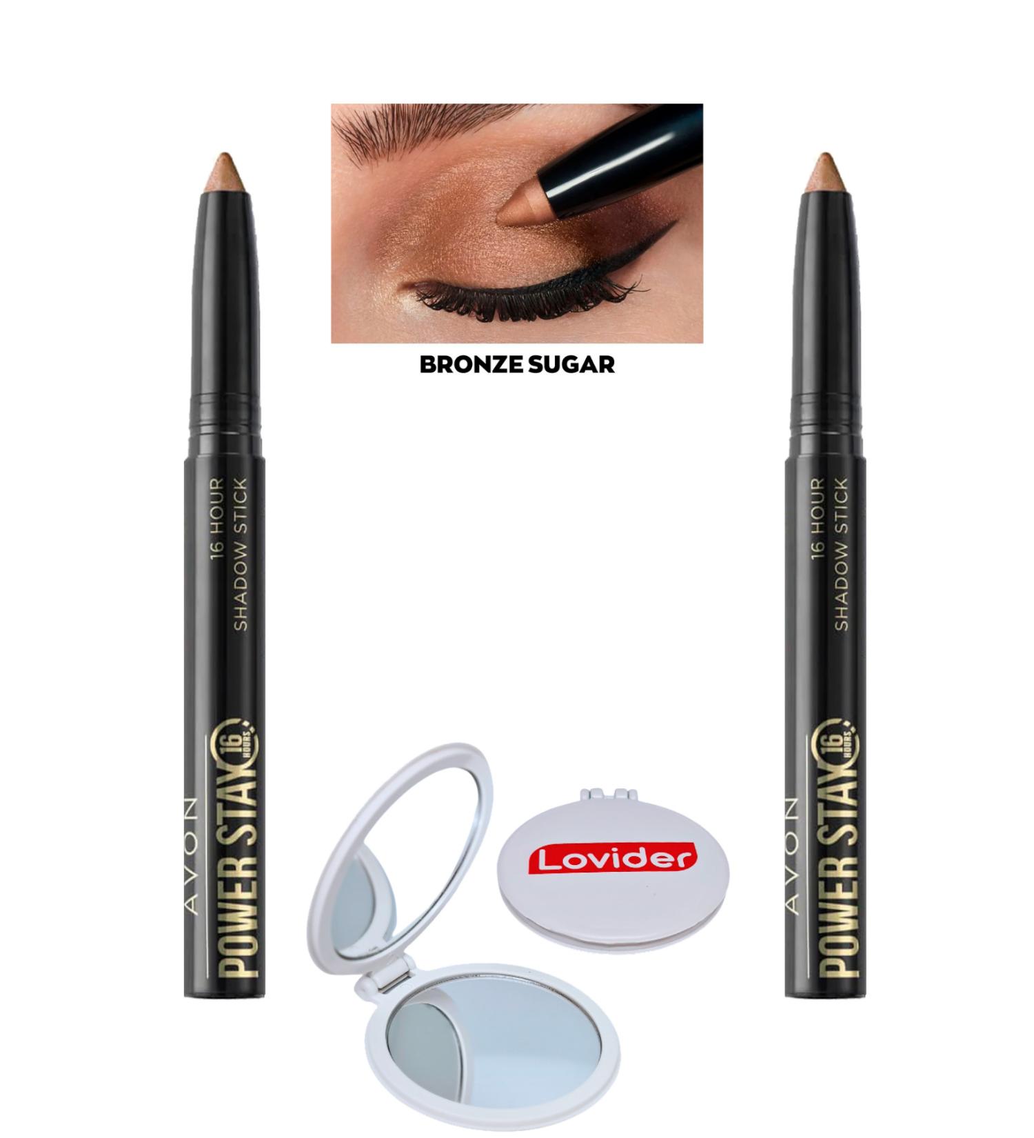 Avon Power Stay Shadow Stick Pencil Eyeshadow - Bronze Sugar 2 Pack + Lovider Pocket Mirror Gift - Buy Online on GoSupps.com