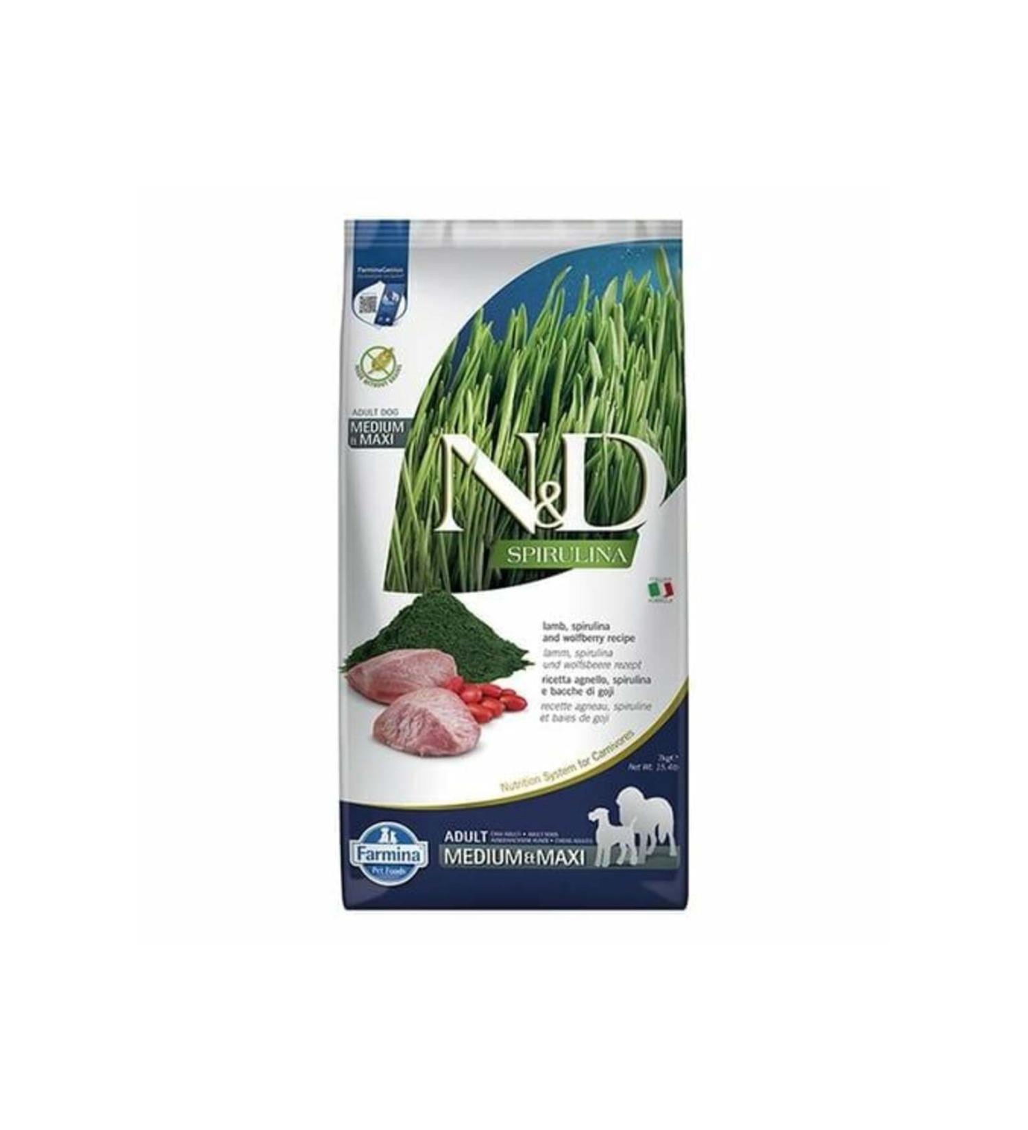N & D Spirulina Grain-Free Lamb Meat Medium and Large Breed Adult Dog Food 7 Kg