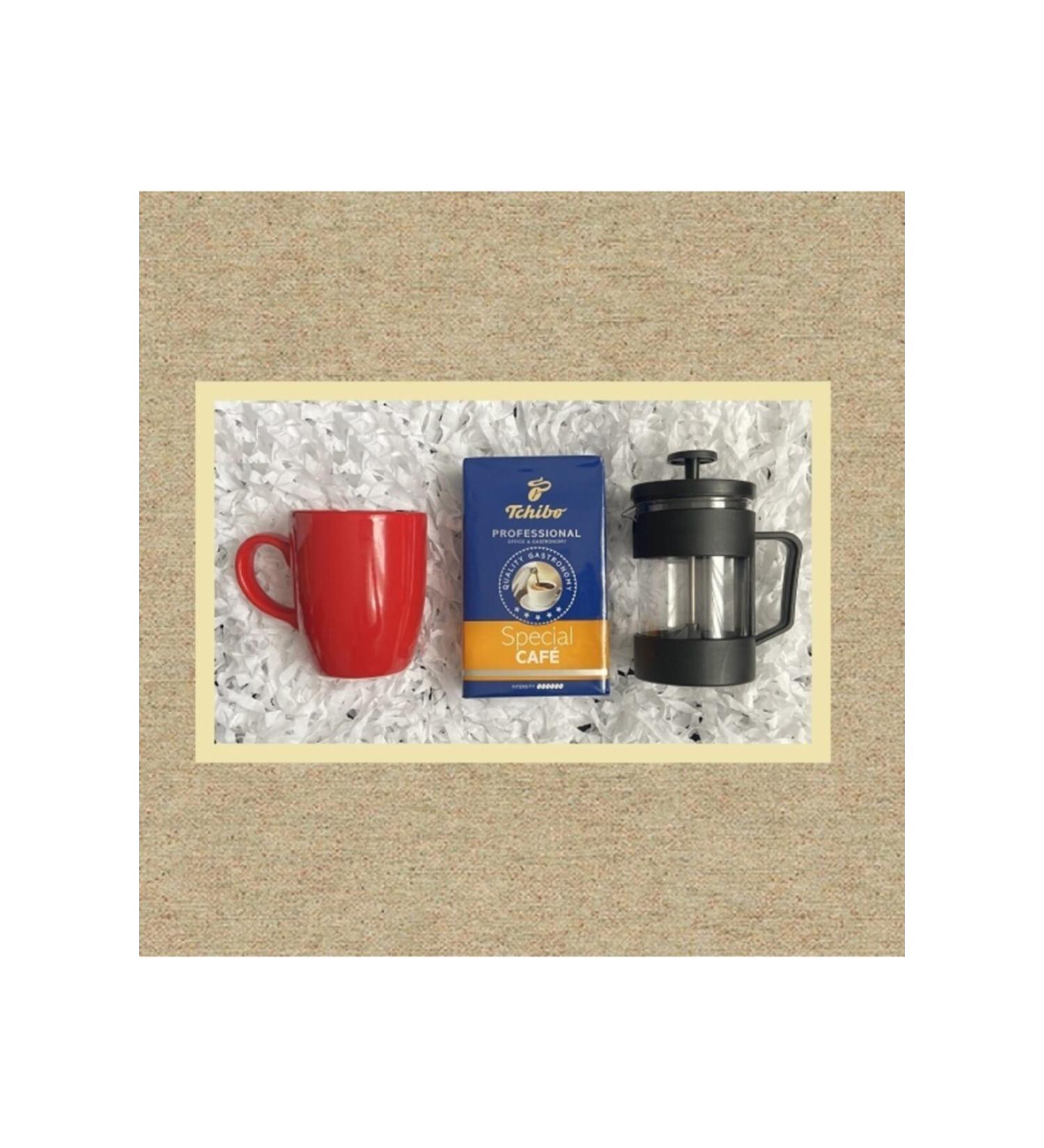 Tchibo Special 250 Gr & Black French Press & Red Mug