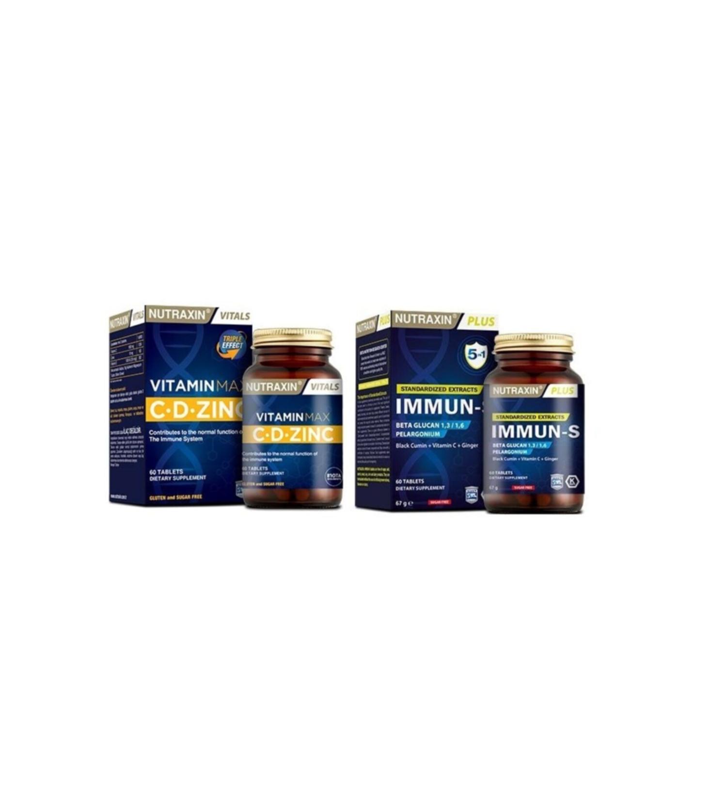 Nutraxin 1.3 - 1.6 Beta-glucan Containing Immun-s 60 Tablets + Vitamin Max 60 Tablets