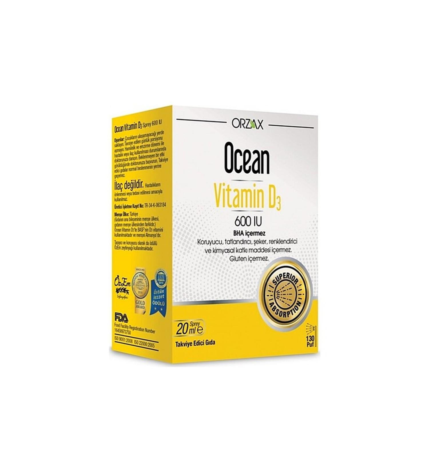 Orzax Ocean Vitamin D3 600 IU Spray 20 ml