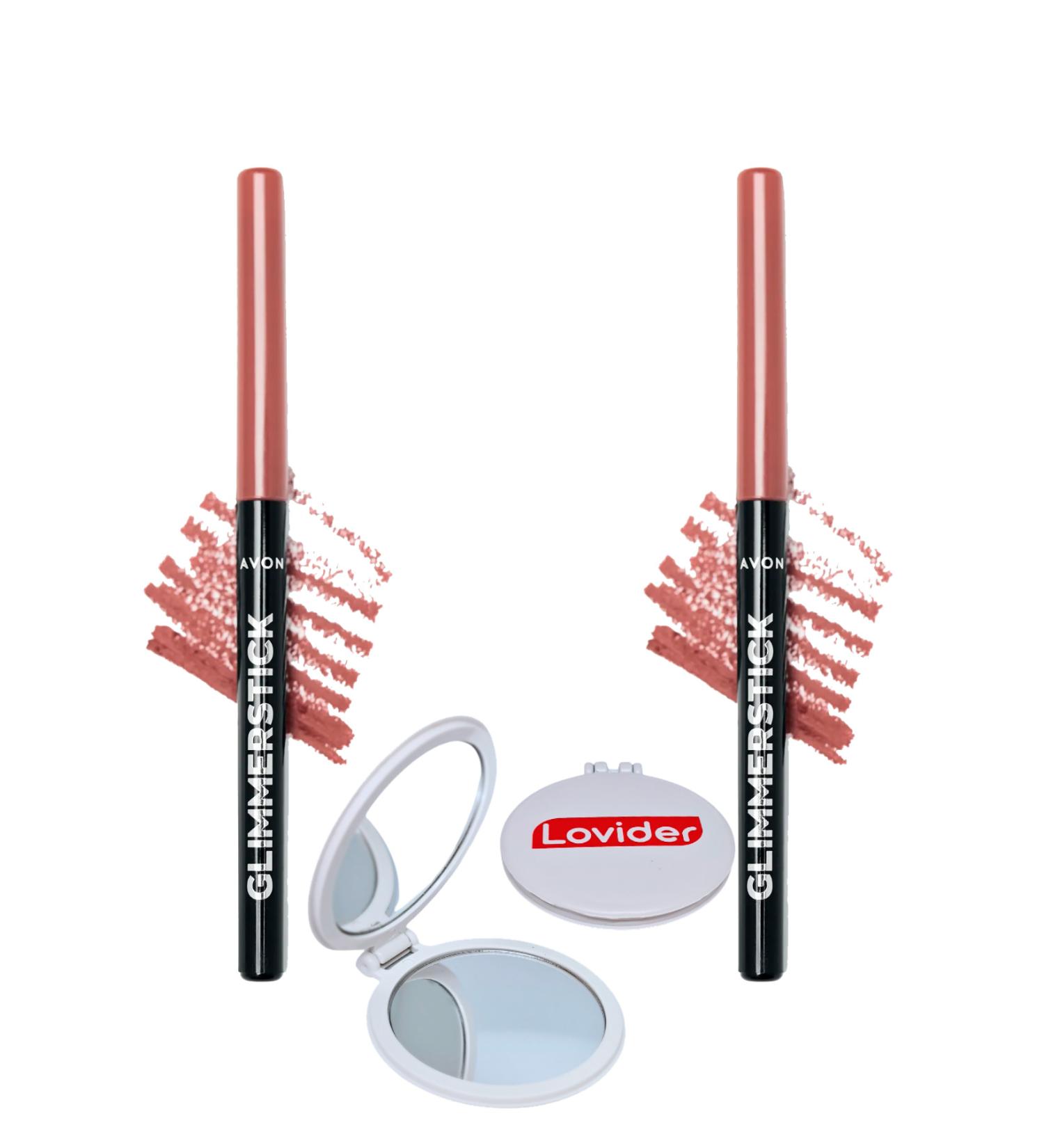 Avon Glimmerstick Lift Lip Pencil - Blushed Nude 2 Pack + Lovider Pocket Mirror Gift - Buy Online on GoSupps.com