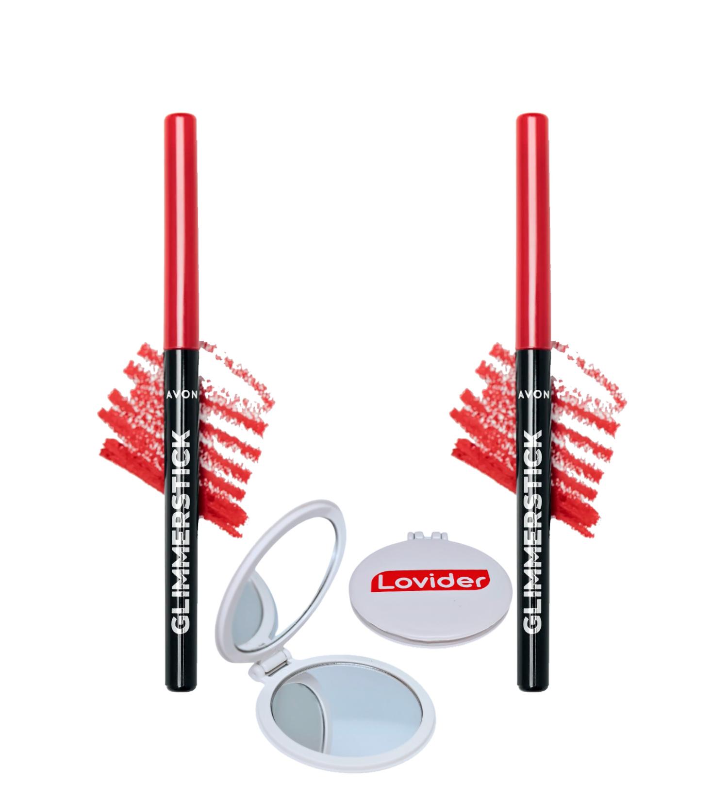 Avon Glimmerstick Lift Lip Pencil - Ruby Shock 2 Pack + Lovider Pocket Mirror Gift - Buy Online on GoSupps.com