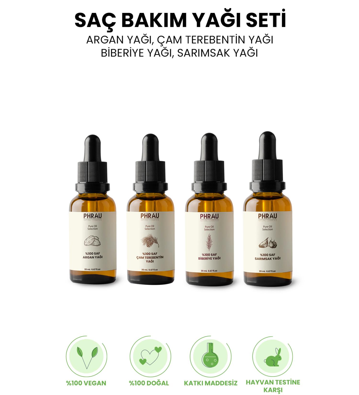 Phrau 0 Pure and Natural Hair Care Oil Set of 4 (Argan Pine Turpentine Rosemary Garlic Oil)