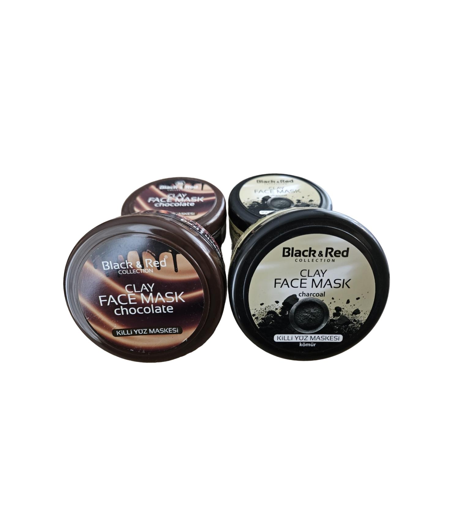 Black Red Clay Face Mask Charcoal Extract + Chocolate 2+2