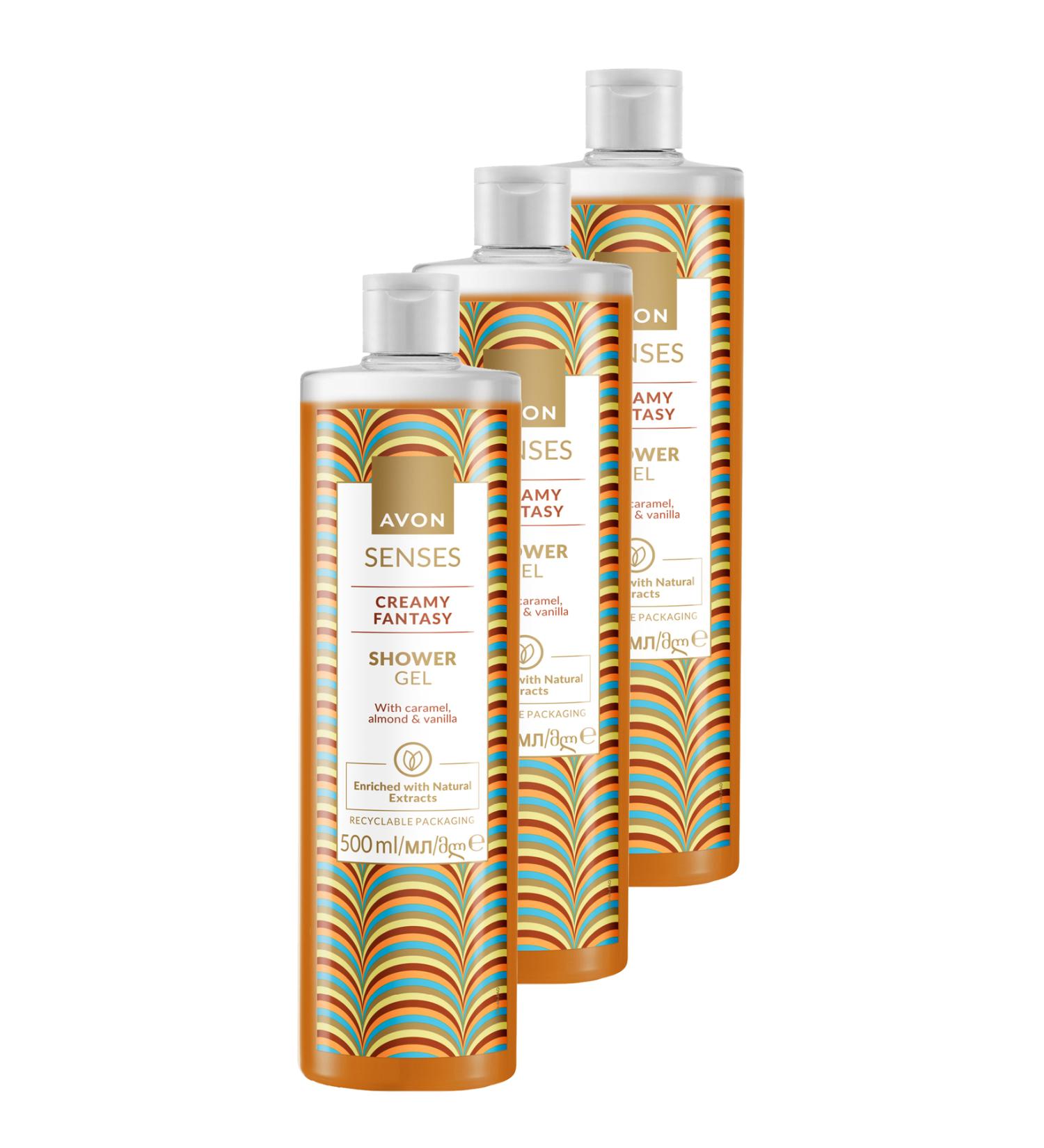 Avon Senses Creamy Fantasy Caramel Almond and Vanilla Shower Gel 500 Ml. Triple Set - Buy Online on GoSupps.com