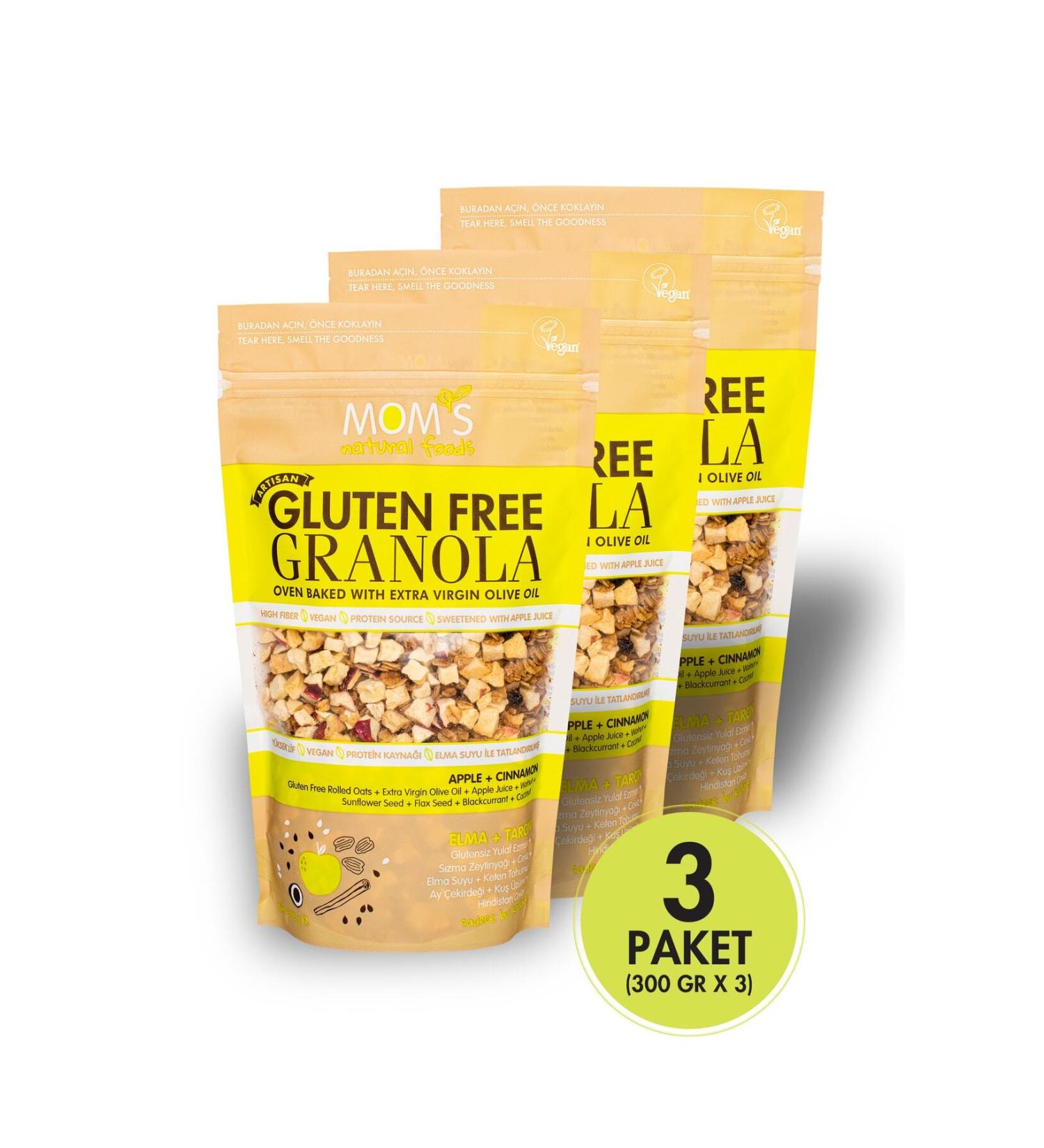 Mom's Natural Foods 3-Piece Gluten-Free APPLE & CINNAMON Granola 300 GR-kyl