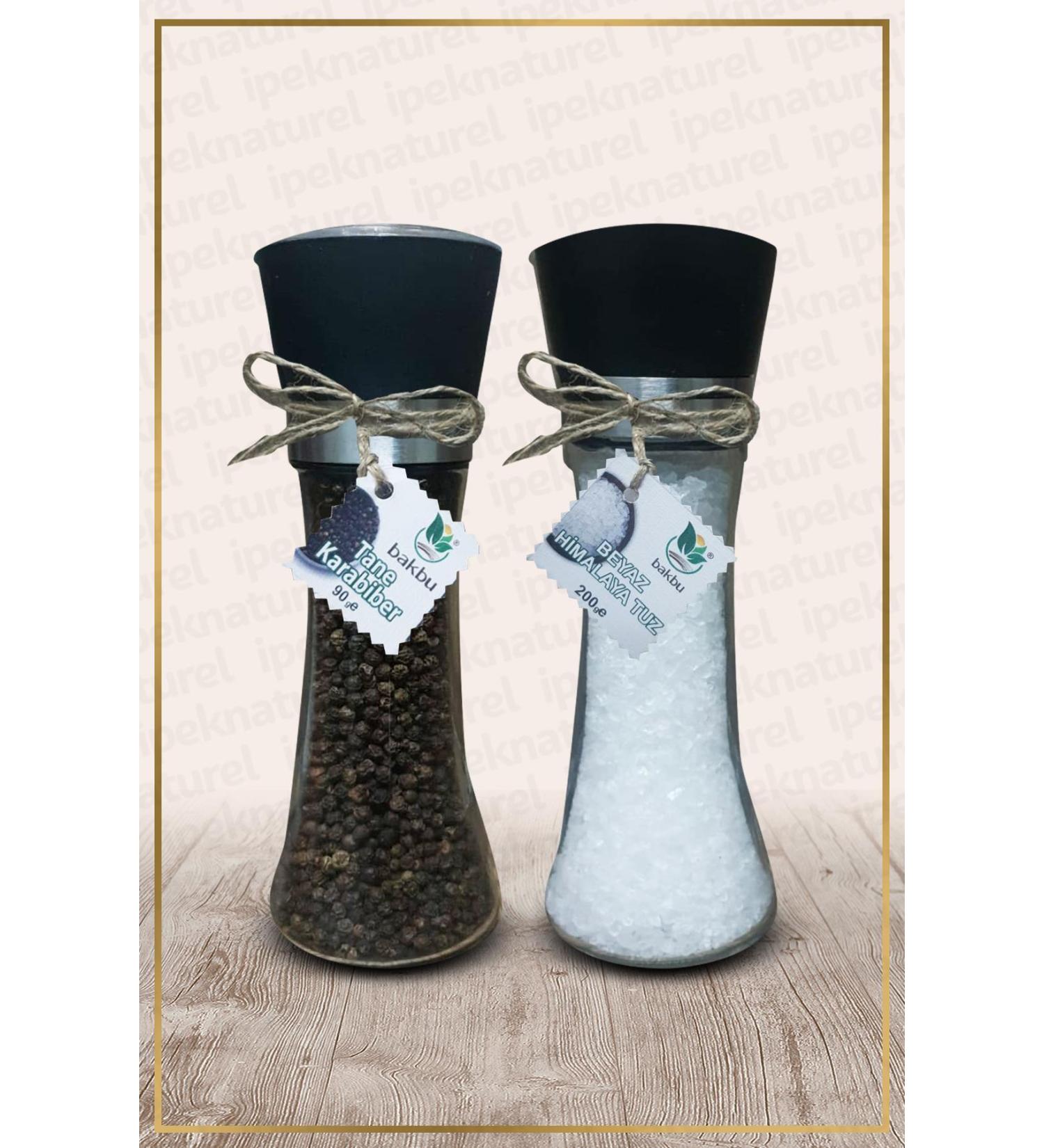 Bakbu Milled Black Pepper 90gr and White Himalayan Salt 200gr Large Size