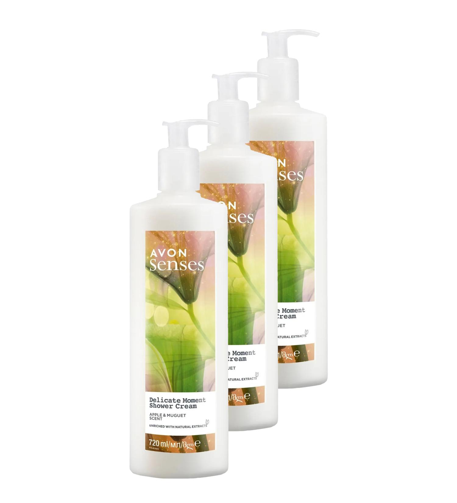 Avon Senses Delicate Moment Apple and Lily of the Valley Scented Cream Shower Gel 720 Ml. Set of Three