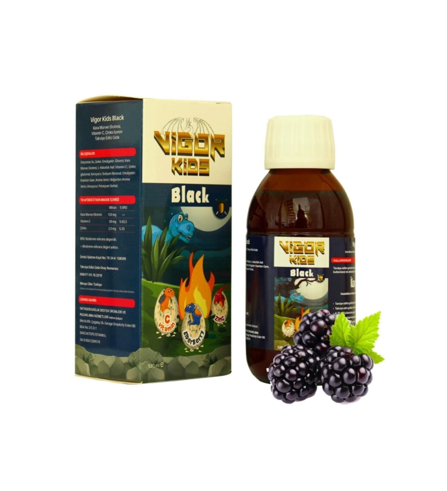 Vigor Kids Black Syrup Black Elderberry Extract Sambucus Nigra Vitamin C Zinc Syrup. - Buy Online on GoSupps.com