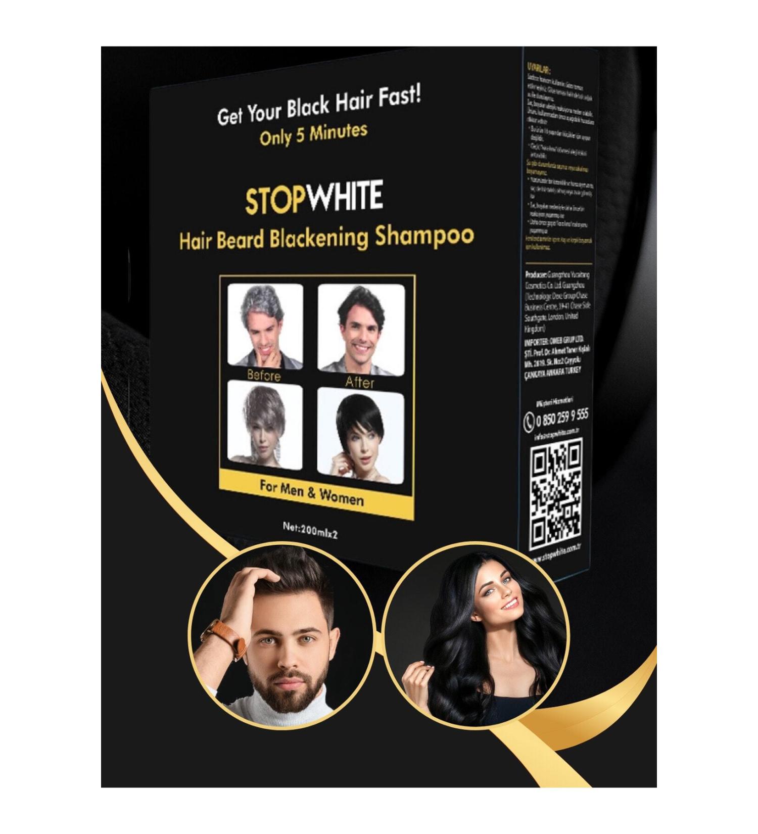STOP WHITE Stopwhite Hair Beard Blackening Whitening Shampoo Set 400 ml