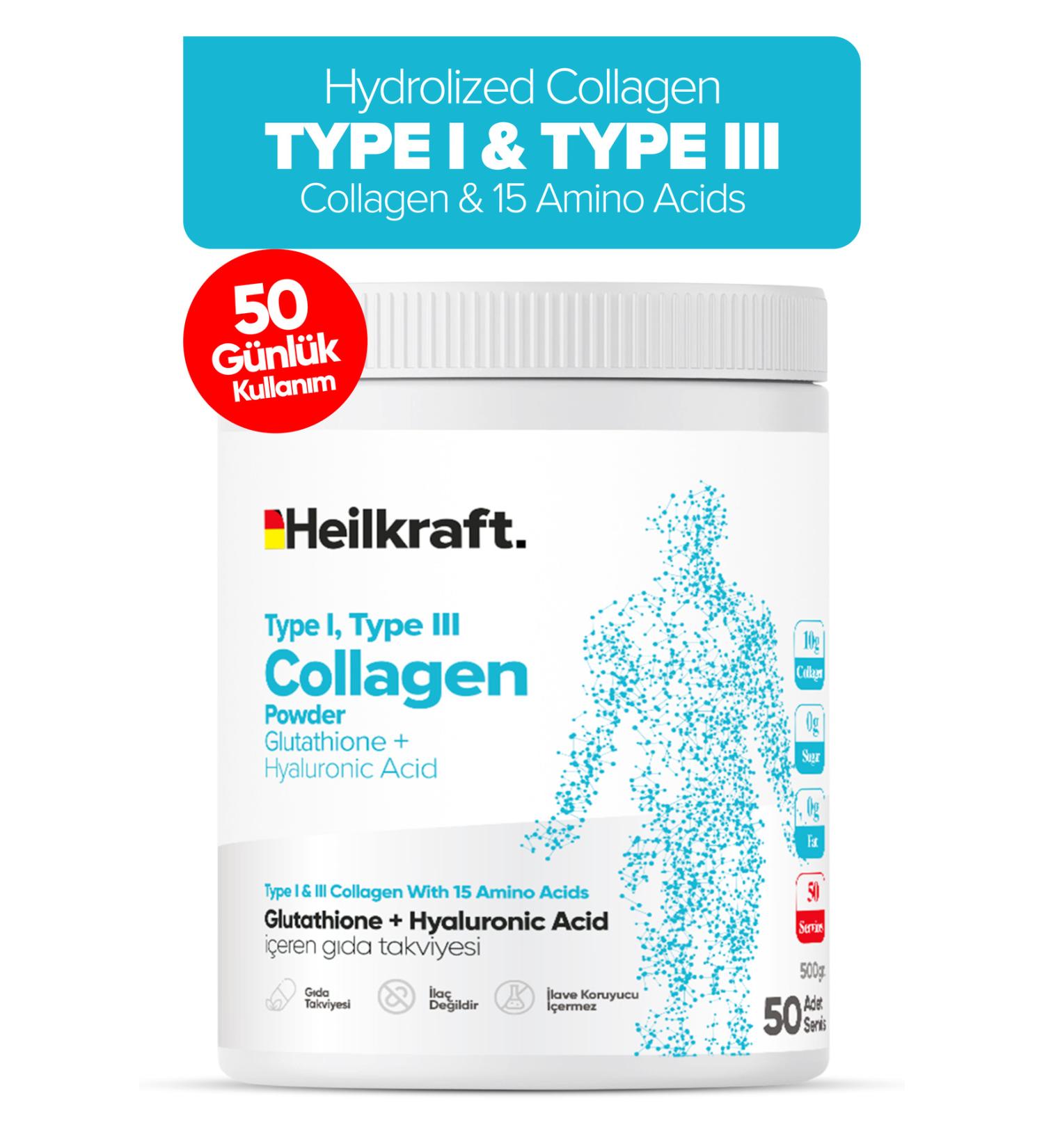 Heilkraft 0 Collagen Glutathione Hyaluronic Acid and 15 Amino Acid Food Supplement 50 Days