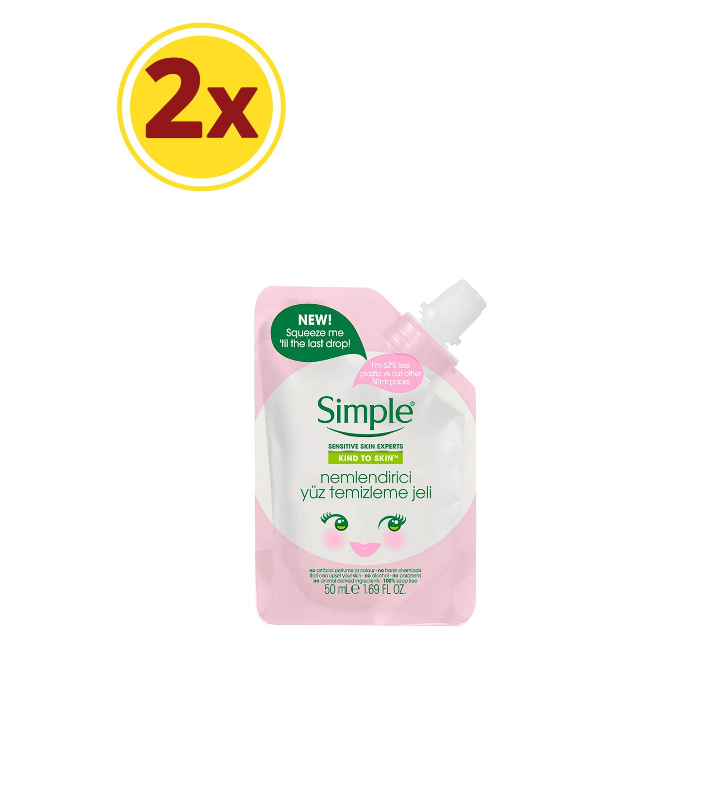 Simple Kind To Skin Mini Moisturizing Facial Cleansing Gel 50 Ml X2