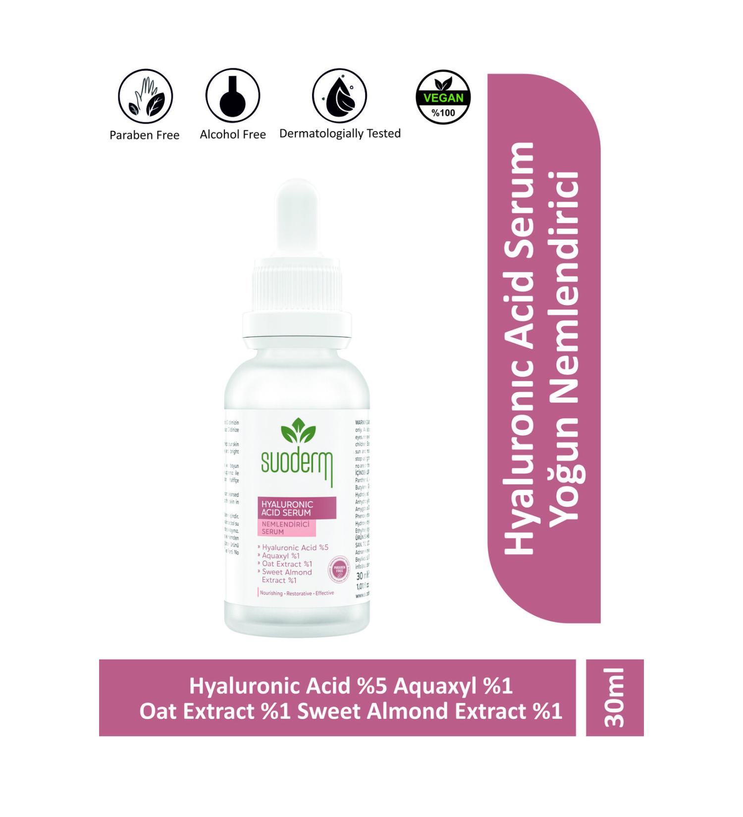 SUODERM Hyaluronic Acid Serum - Intensive Moisturizer Hyaluronic Acid 5% Aquaxyl 1% Oat Extract 1% - Buy Online on GoSupps.com