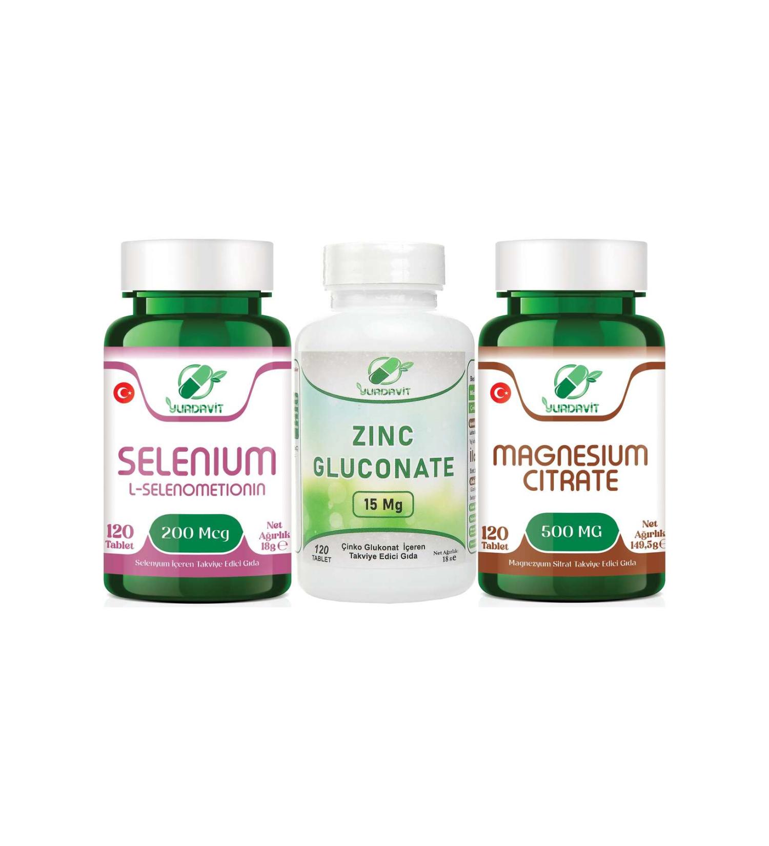 Yurdavit Set 120 Tablets Selenium 200 Mcg Zinc Gluconate 15 mg Magnesium Citrate 500 Mg - Buy Online on GoSupps.com
