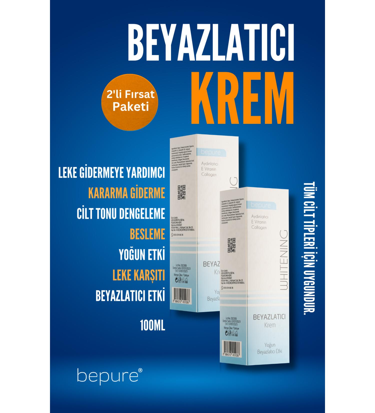 Bepure Whitening Cream Skin Whole Body and Genital Area Whitening and Blemish Cream 200ml (2x100ml) - Buy Online on GoSupps.com